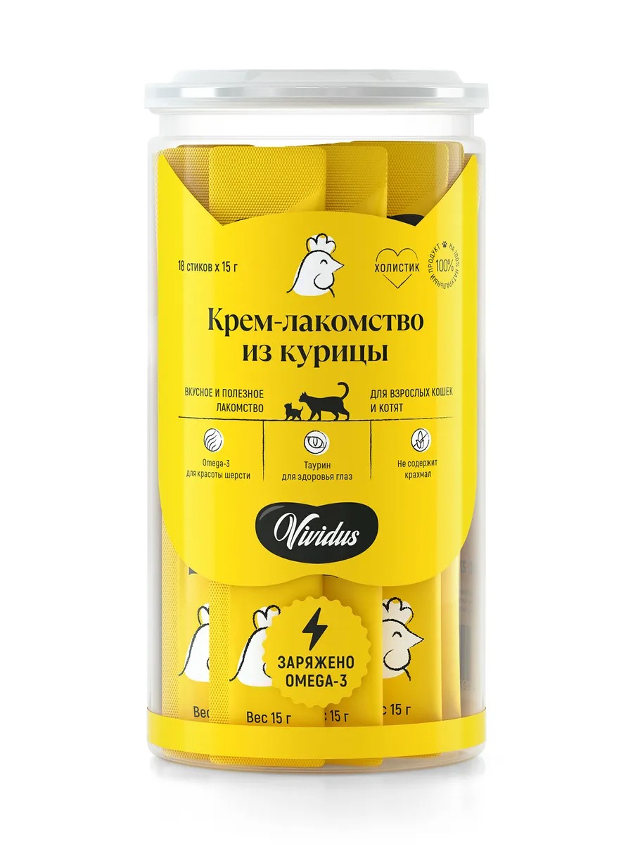 Vividus Крем-Лакомство для кошек и котят, курица, стики (18 шт/упак) 4607051434042