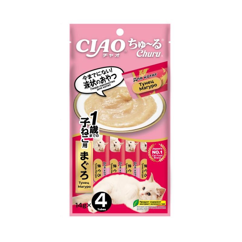 INABA CIAO Churu  Крем-Лакомство пюре для котят, Тунец Магуро, 14 г х 4 шт. 4901133444906
