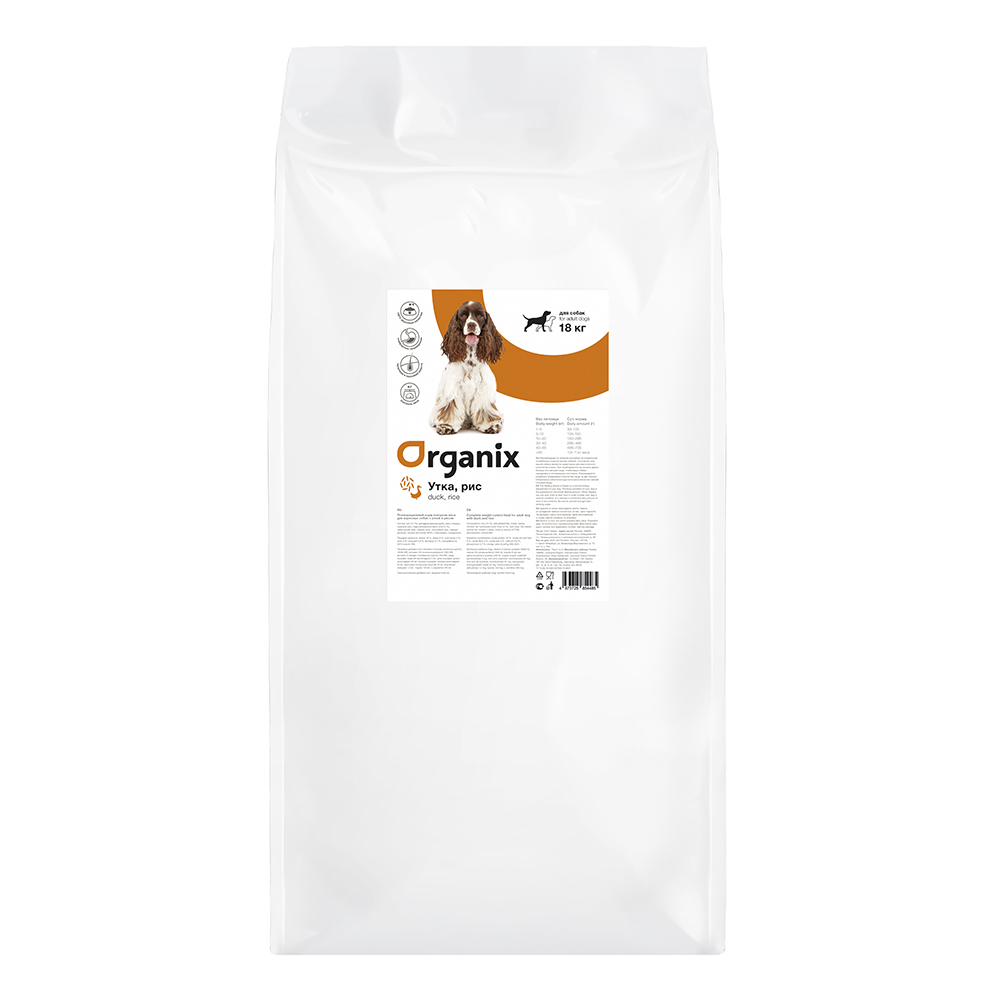 Organix Сухой корм контроль веса для собак с уткой и рисом 18кг 4673725854485