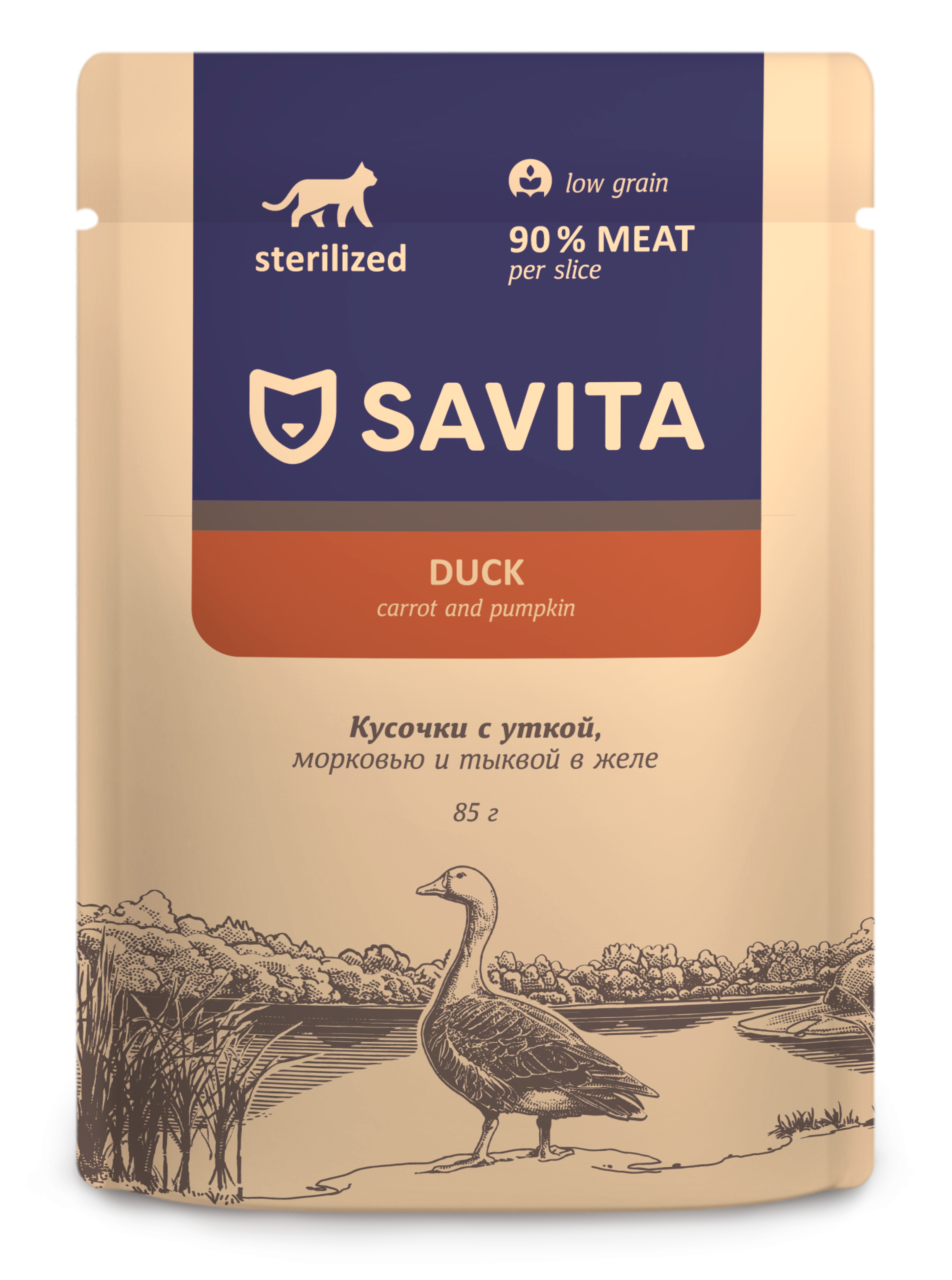 Savita Влажный корм для стерилизованных кошек,  с уткой в желе, 85гр