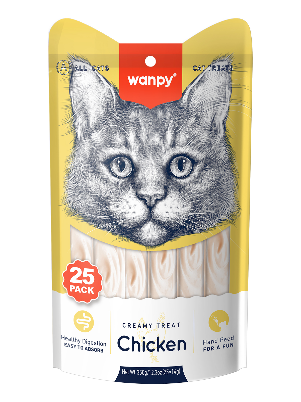 Wanpy Cat Лакомство для кошек "нежное пюре" из курицы 25 шт х14 г