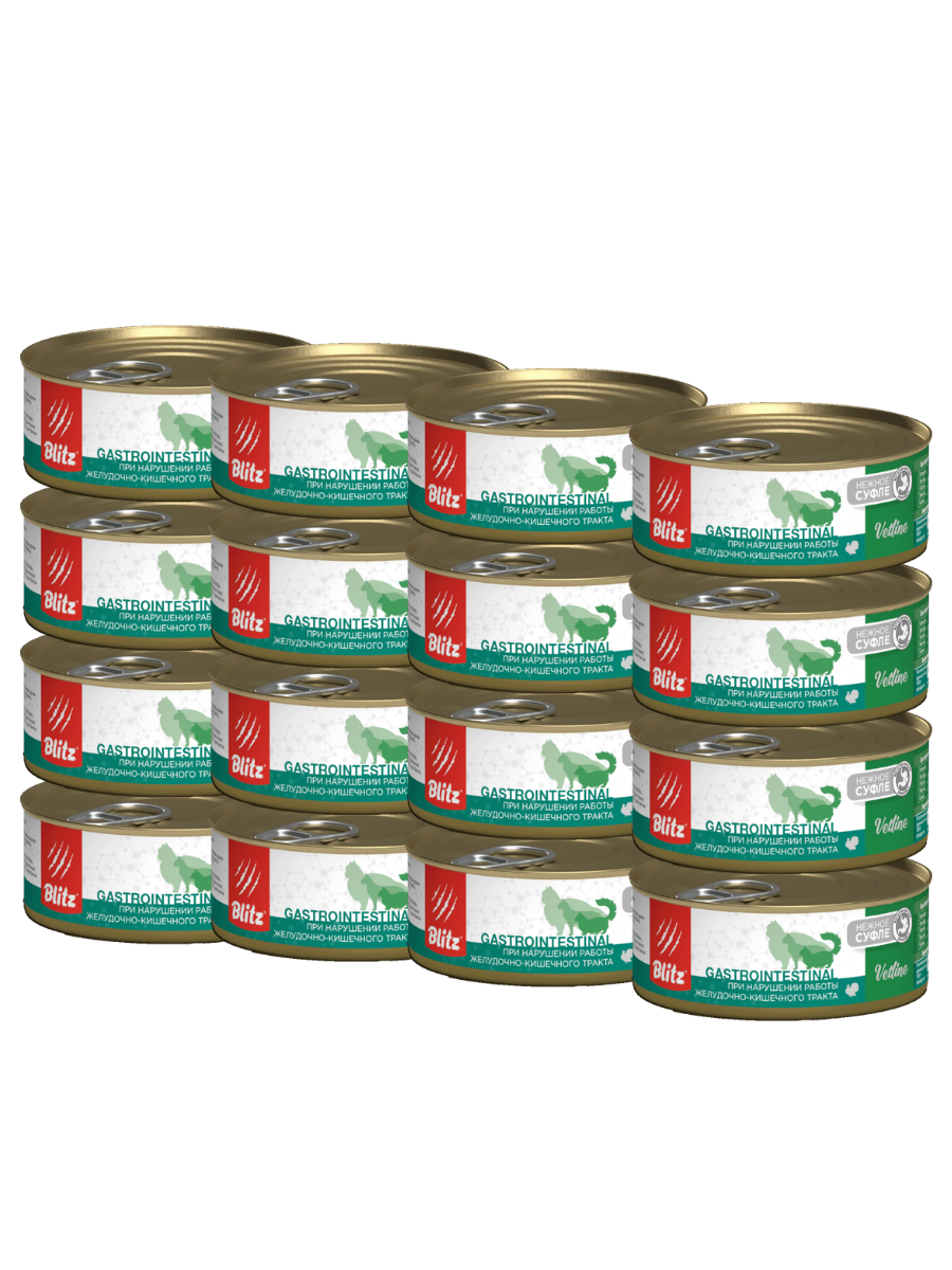 Blitz Vetline Cat Gastrointestinal Влажный корм для кошек при нарушении работы ЖКТ, 100гр-16шт