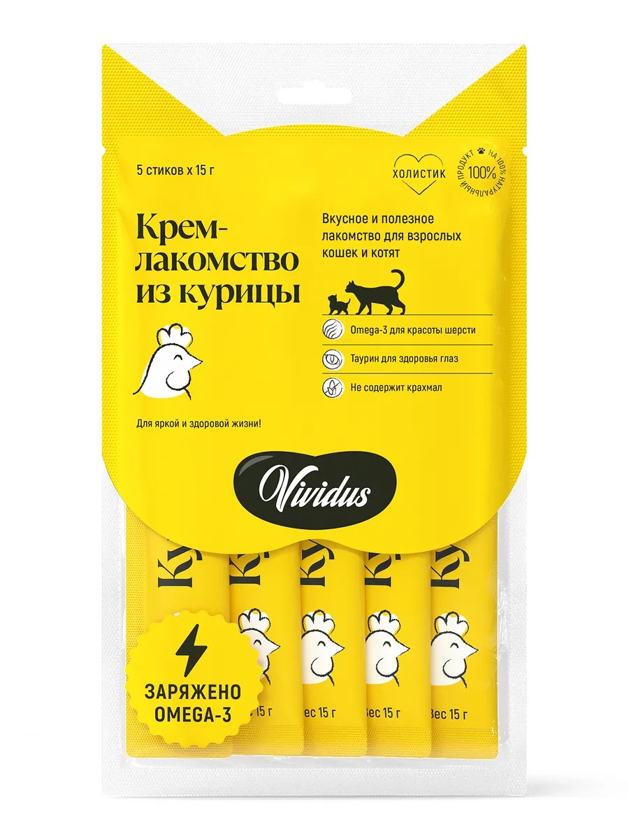 Vividus Крем-Лакомство для кошек и котят, курица, стики (5 шт/упак) 4607051434035