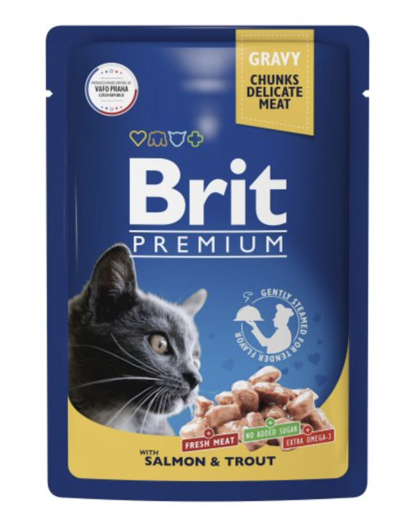 Brit Premium Брит Премиум Влажный корм в соусе для кошек, лосось и форель, 85г 5048854