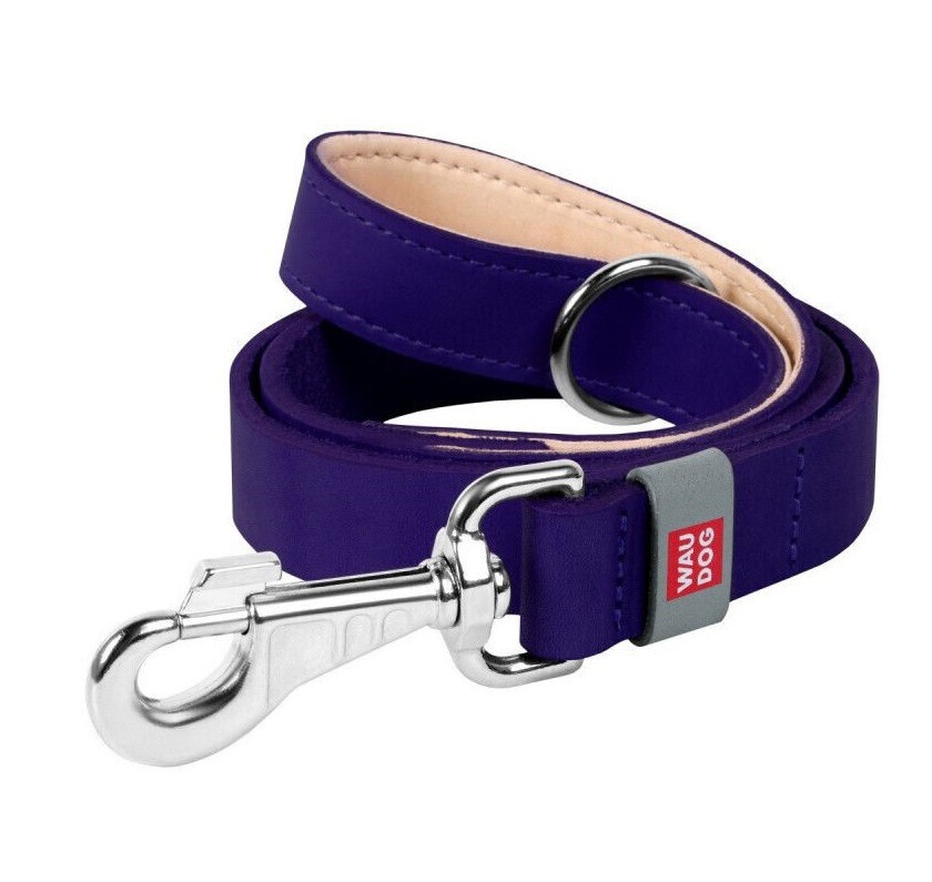Поводок для собак WAUDOG Classic, кожаный (L, фиолетовый, длина 122см, ширина 25мм)