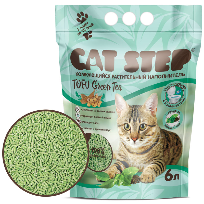 Наполнитель комкующийся "Cat Step Tofu Green Tea" (Кэт Степ Зелёный чай) растительный 6л 4680384016345