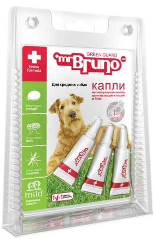 Капли репеллентные Mr.Bruno для средних собак 10-30 кг, 3 шт.