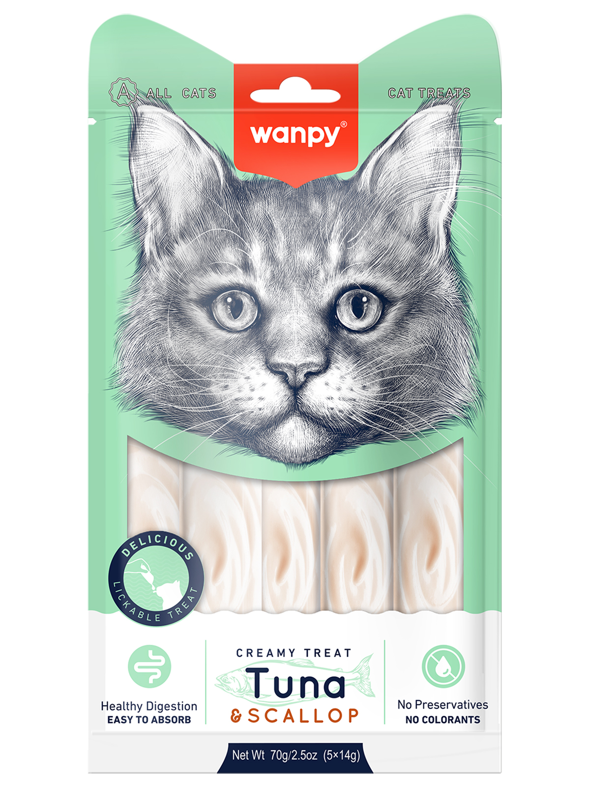 Wanpy Cat Лакомство для кошек «нежное пюре» из тунца и гребешка 70 г