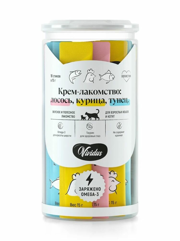 Vividus Крем-Лакомство для кошек и котят, ассорти (18 шт/упак) 4607051434073