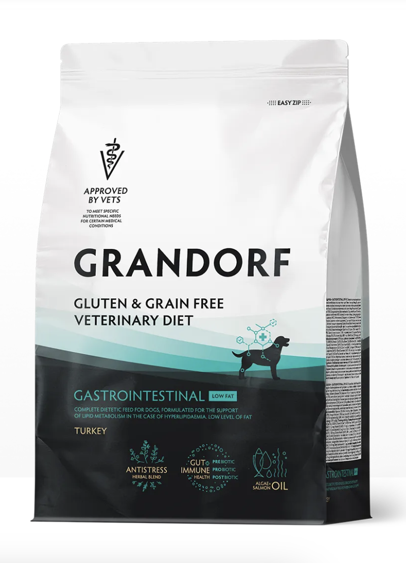 Полнорационный диетический корм для собак, способствующий регуляции метаболизма липидов при гиперлипидемии (GRANDORF VETERINARY DIET Dog GASTROINTESTINAL LOW FAT) 3 кг