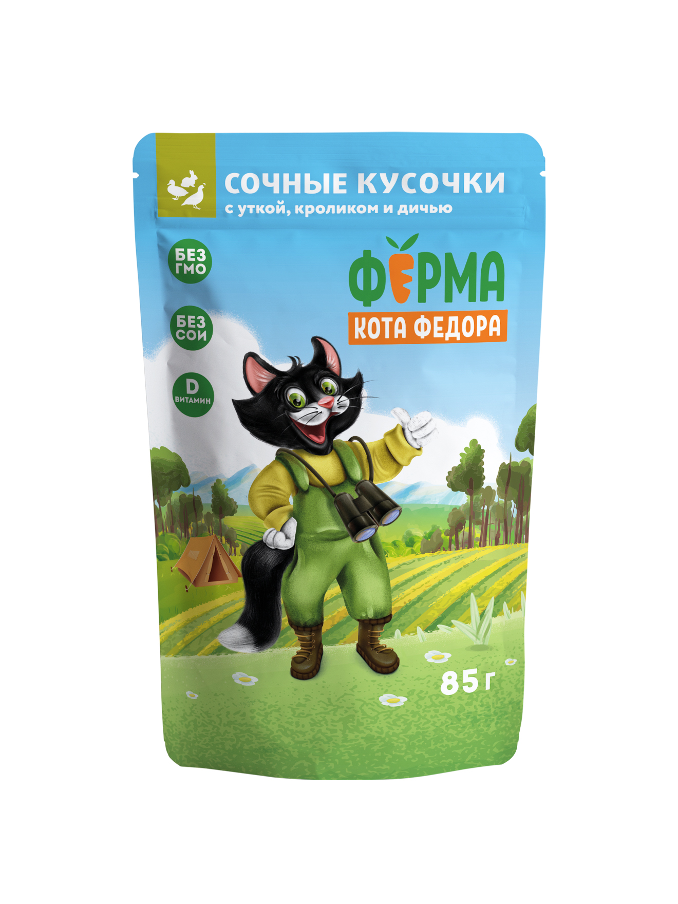 Ферма кота Фёдора Влажный корм для кошек, с уткой, кроликом и дичью, 85г