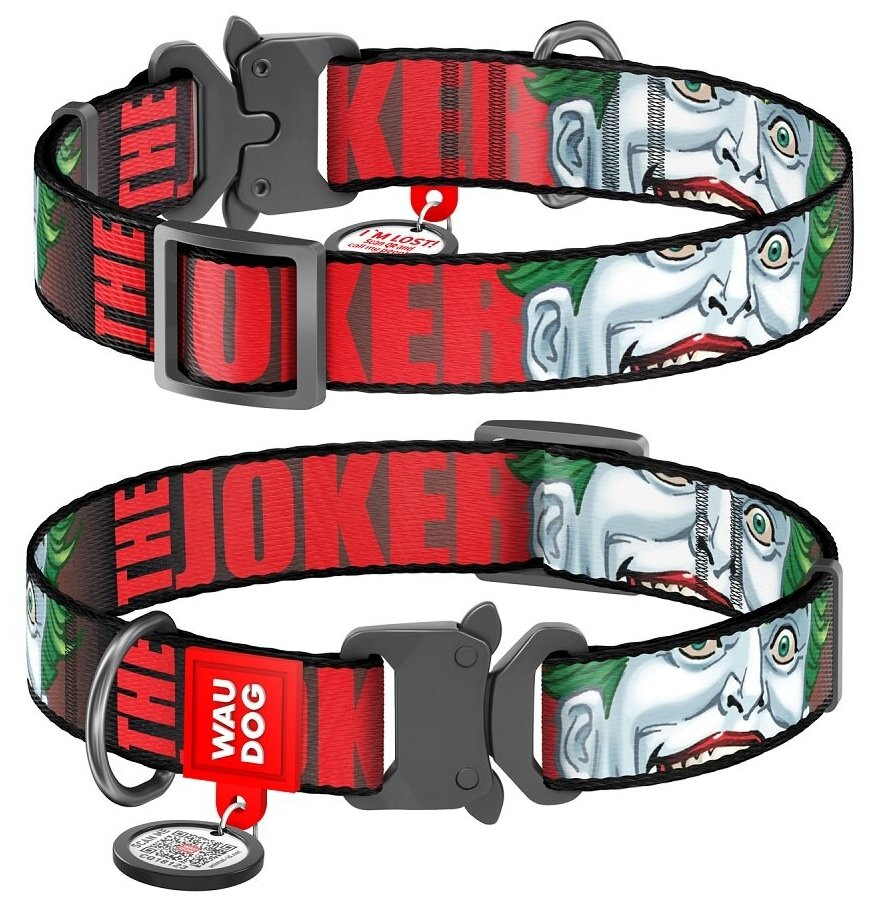 Ошейник для собак WAUDOG Nylon "Джокер", с QR-паспортом, нейлоновый, металлический замок (L, ширина 25мм, длина 35-58см)