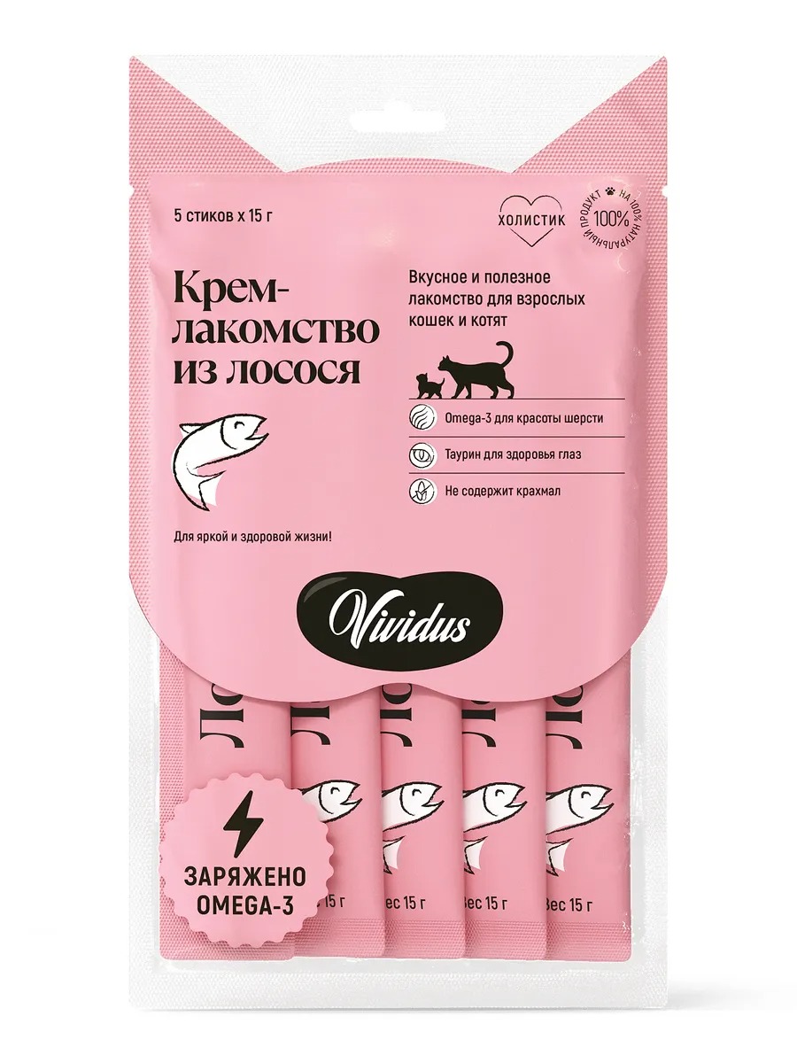 Vividus Крем-Лакомство для кошек и котят, лосось (5 шт / упак) 4607051434028