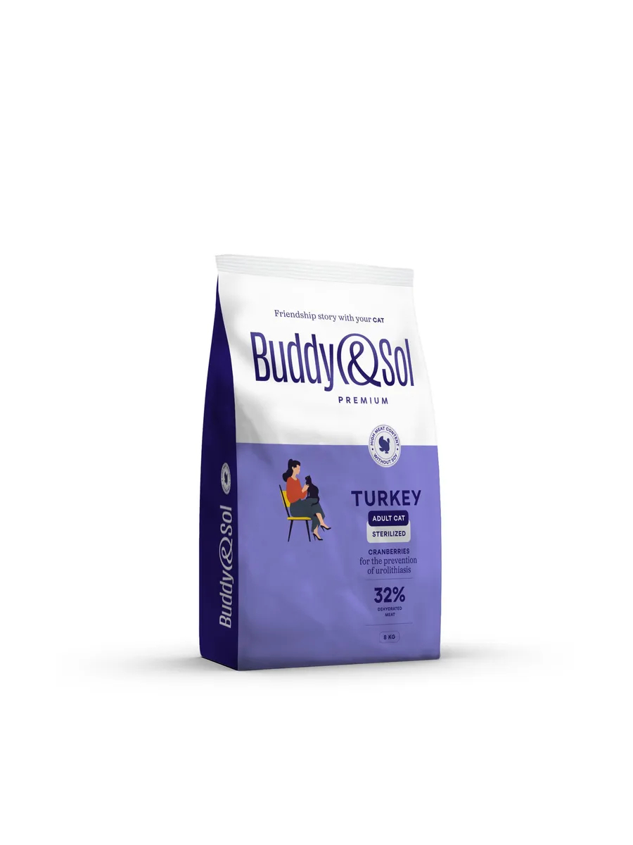 Buddy&Sol Сухой корм для стерилизованных кошек с индейкой 8кг 4680000473071