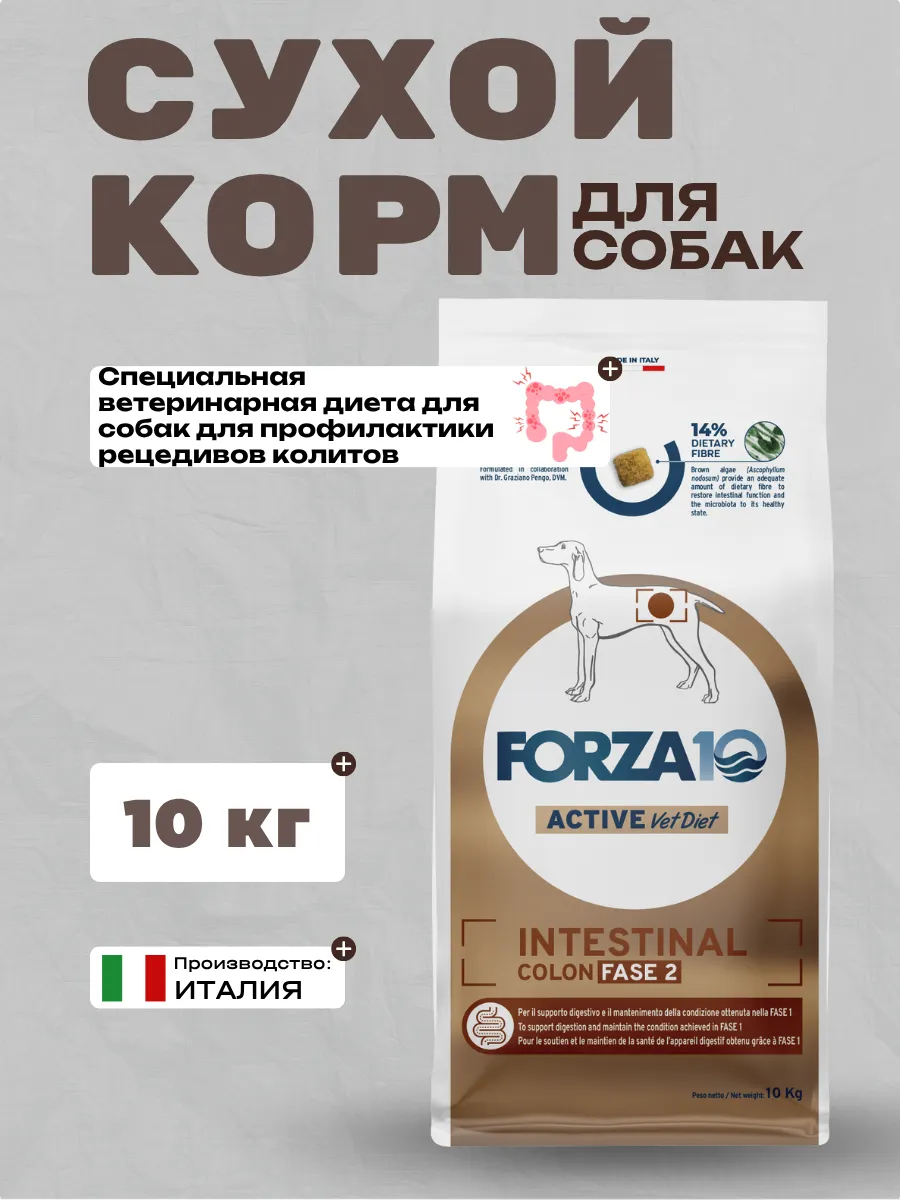 Forza10 Active VetDiet Intestinal Colone Fase2 Сухой корм для собак для профилактики колитов 10 кг 8020245104259