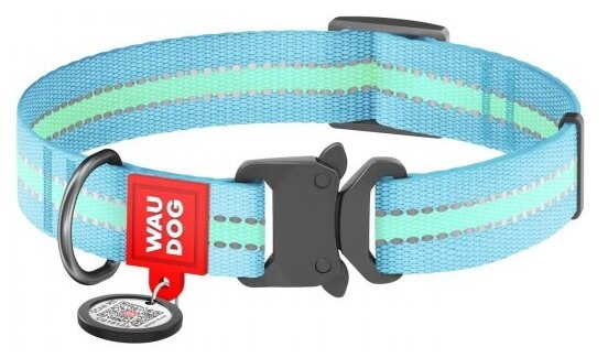 Ошейник для собак WAUDOG Nylon "Светящийся", с QR-паспортом, нейлоновый, металлический замок (XL, фиолетовый, ширина 25мм, длина 35-58см)