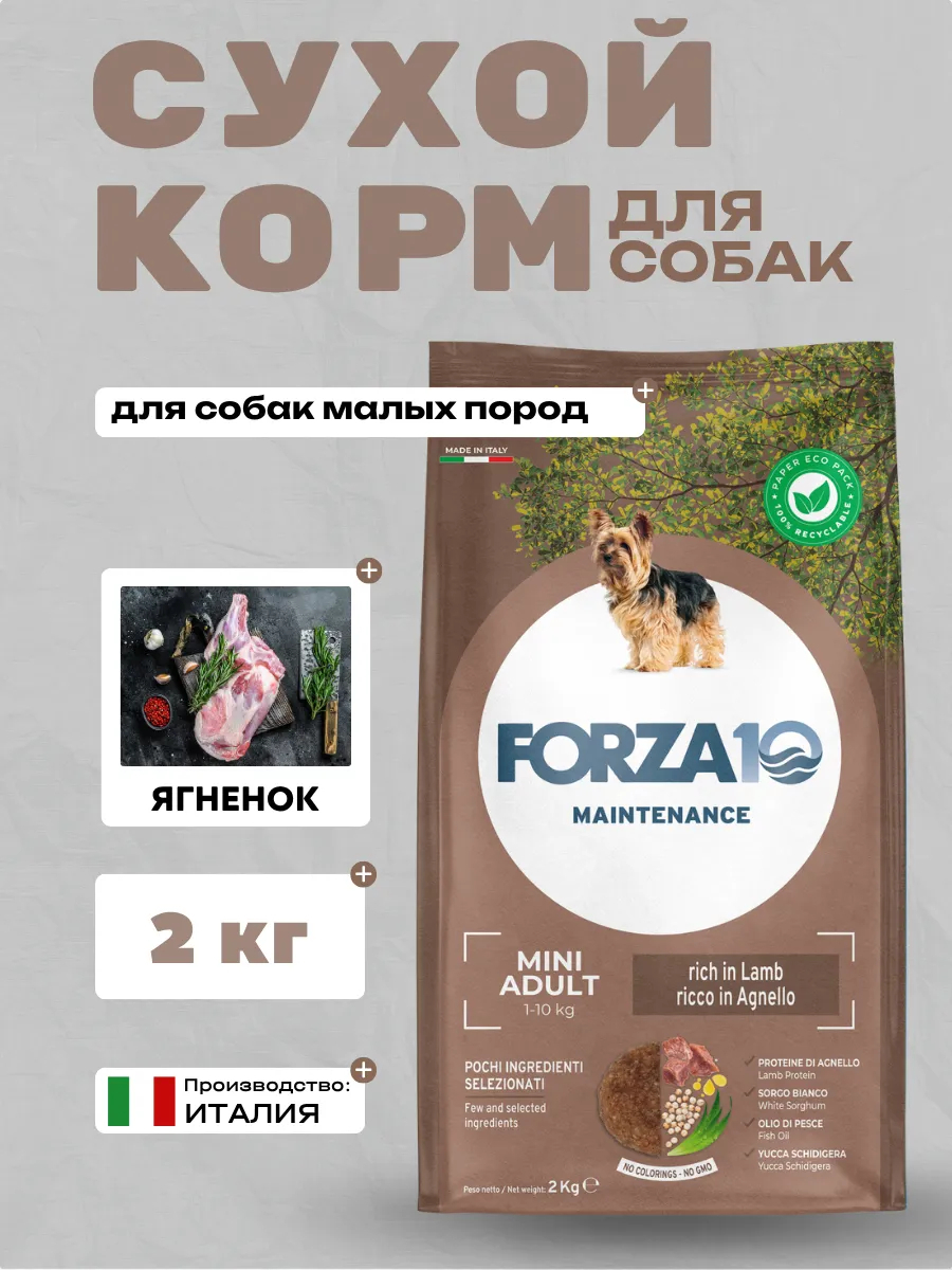 Forza10 Maintenance Mini Adult Сухой корм для собак мелких пород с ягненком 2 кг