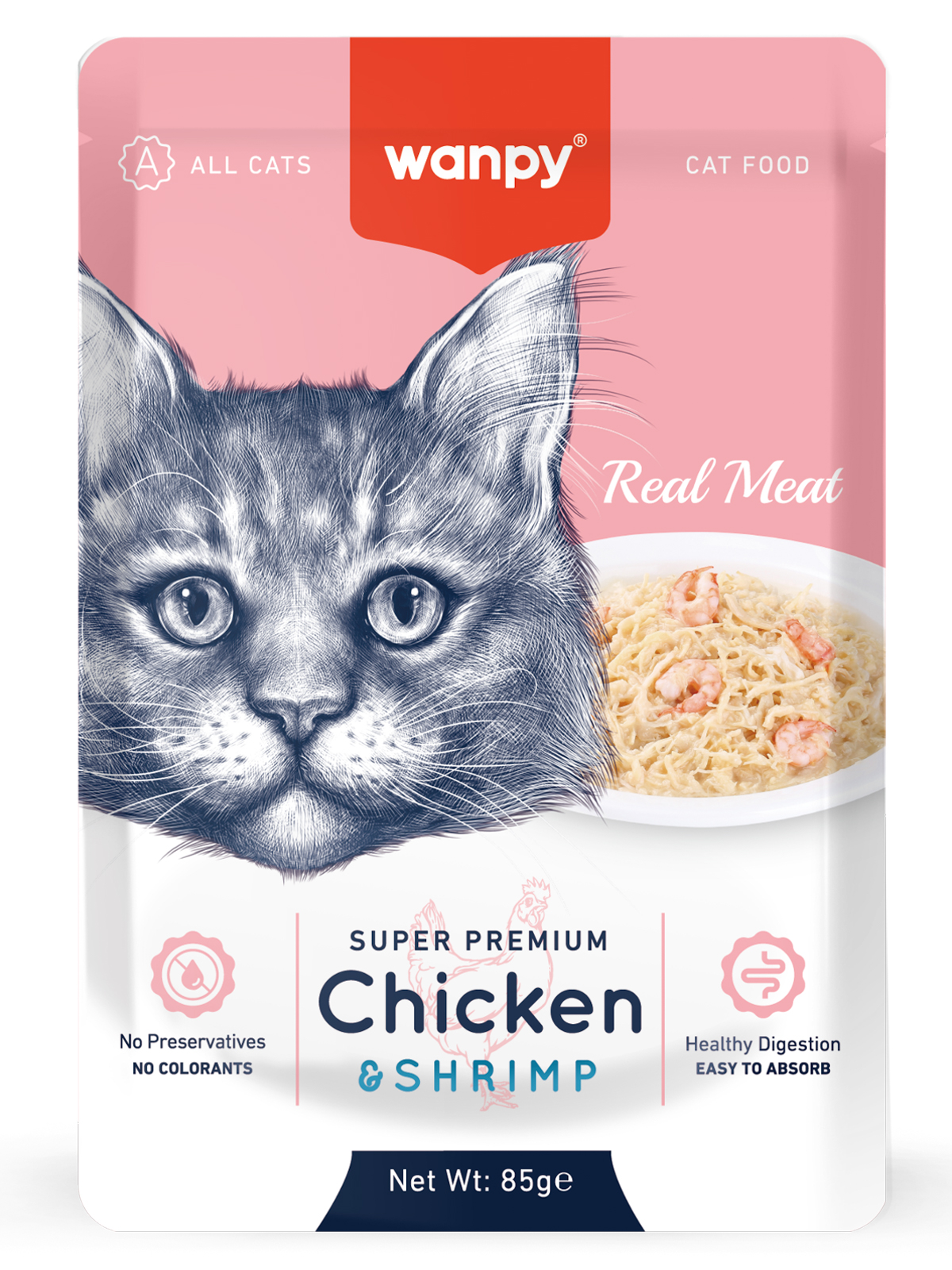 Wanpy Cat Влажный корм для кошек, курица с креветкой, 85 г