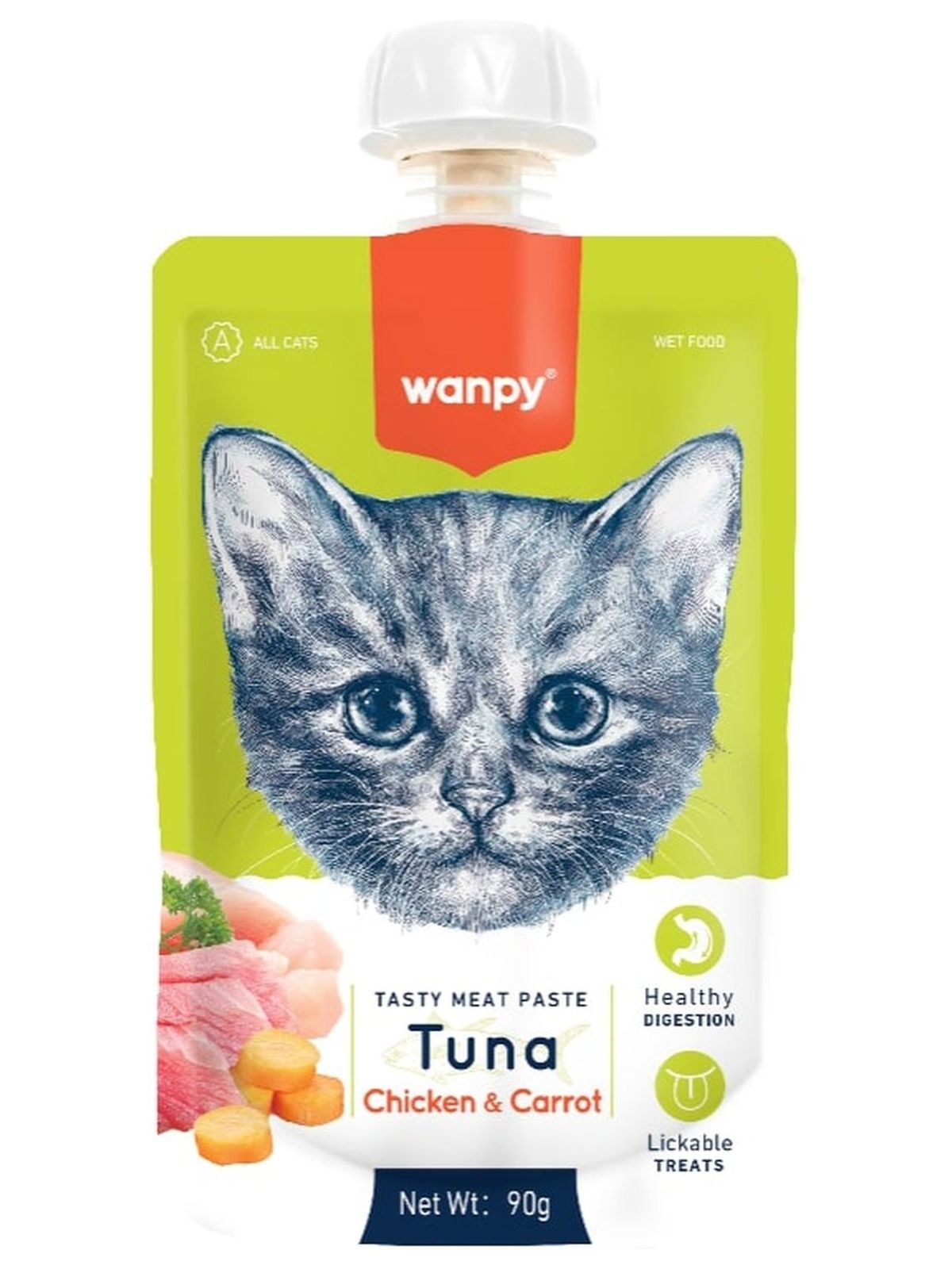 Wanpy Cat Лакомство для кошек Мясной мусс из тунца и курицы с морковью  90 г