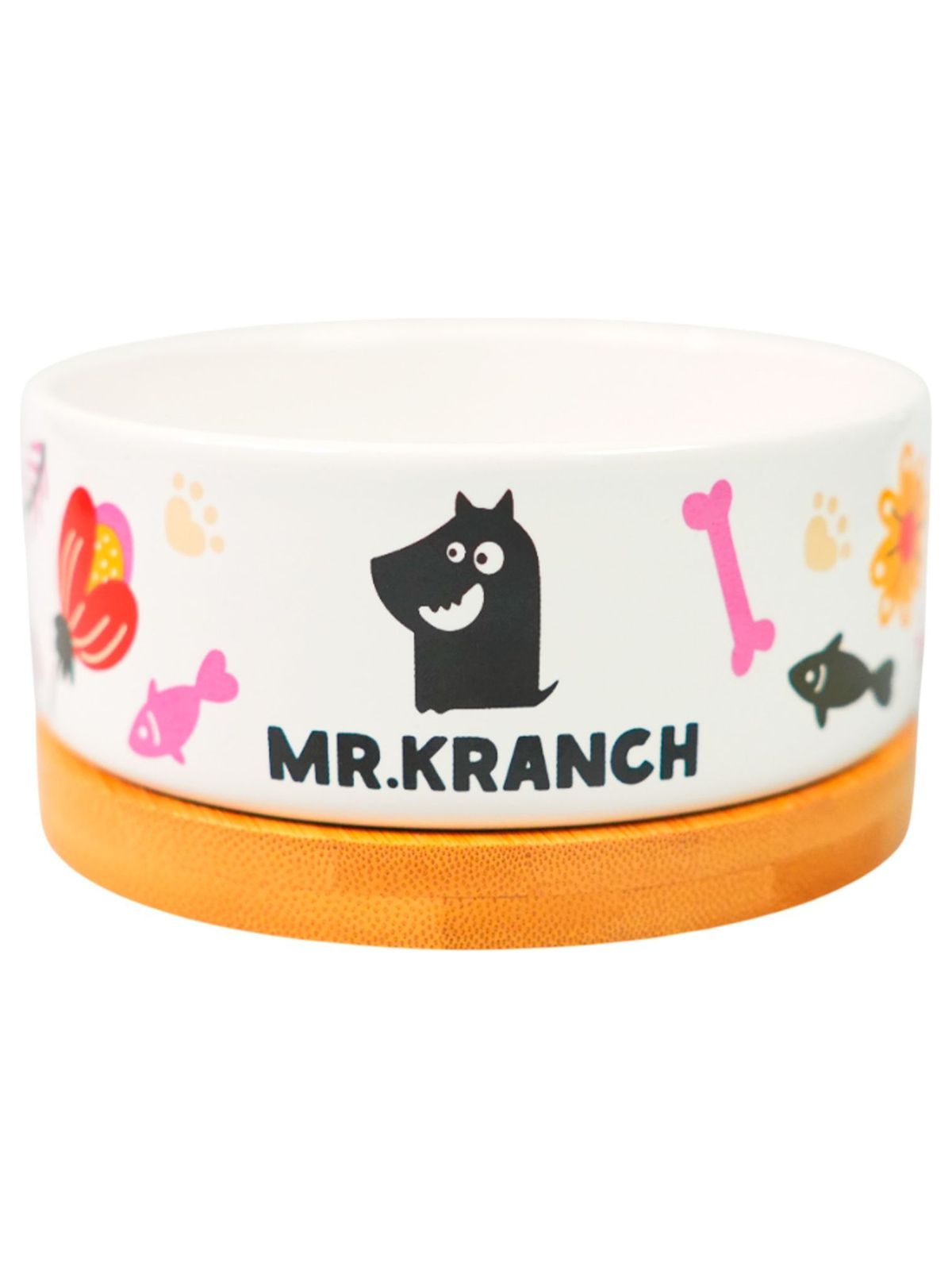 Миска Mr.Kranch Bamboo 340 мл Цветы Прованса керамическая на бамбуковой подставке розовая (35002)