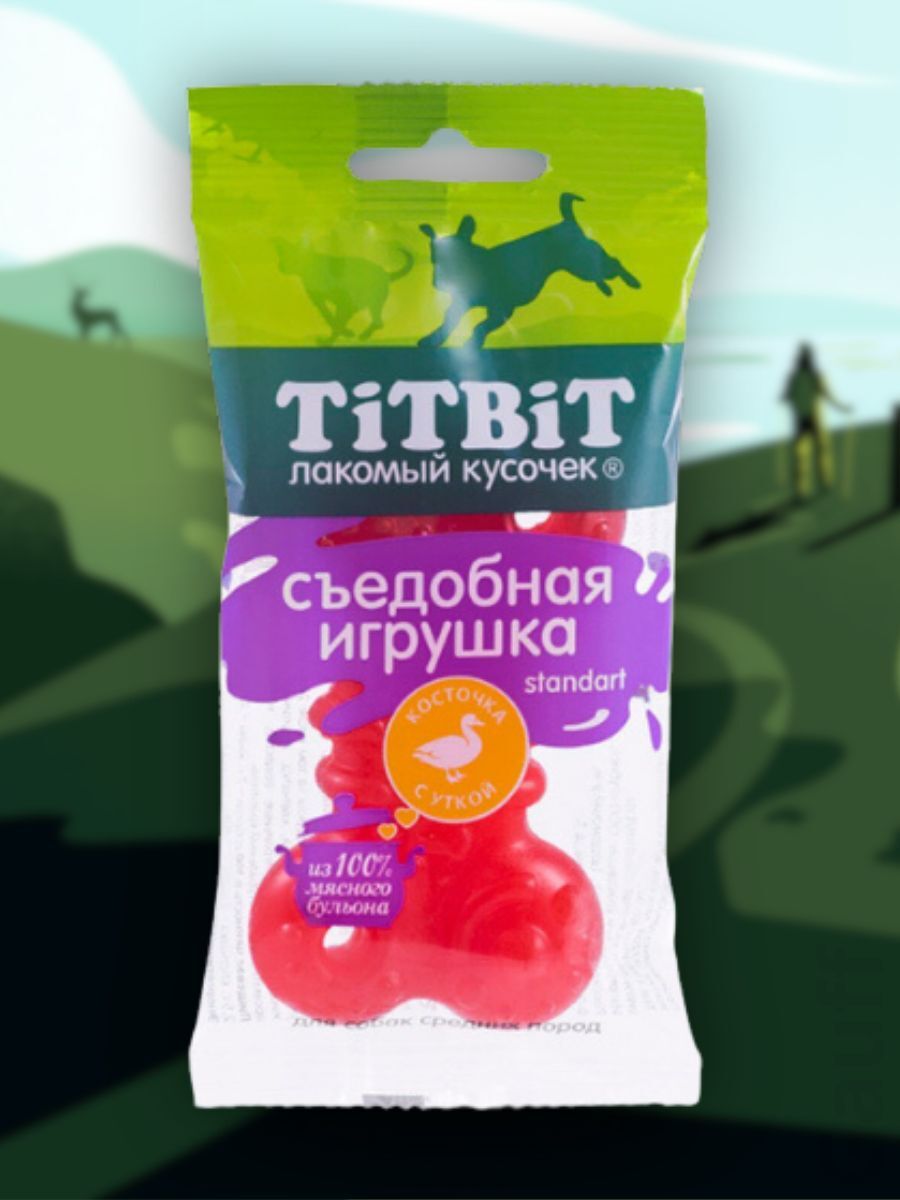 TiTBiT Лакомство Съедобная игрушка косточка с уткой 50 гр 4690538014424
