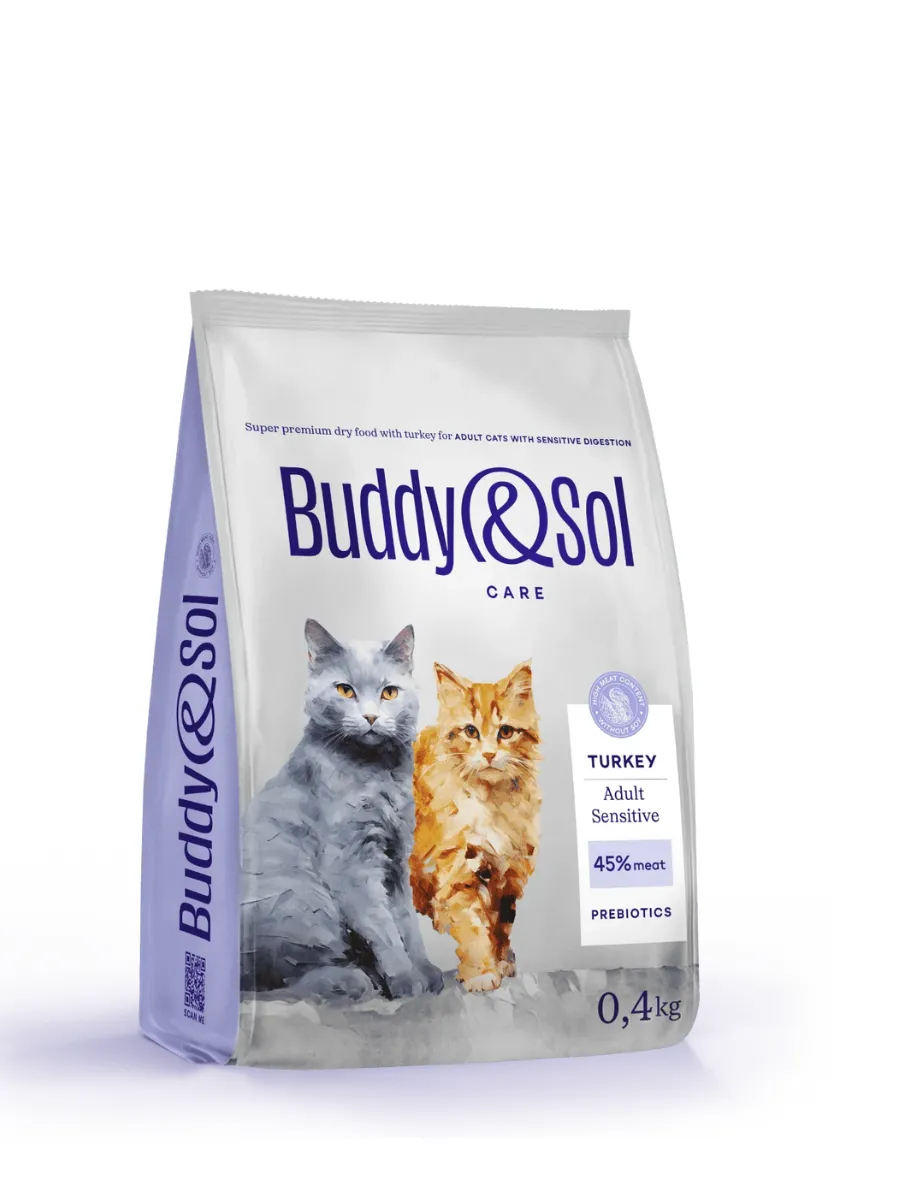 Buddy&Sol Care Сухой корм с индейкой для кошек с чувств. пищеварением 0,4кг