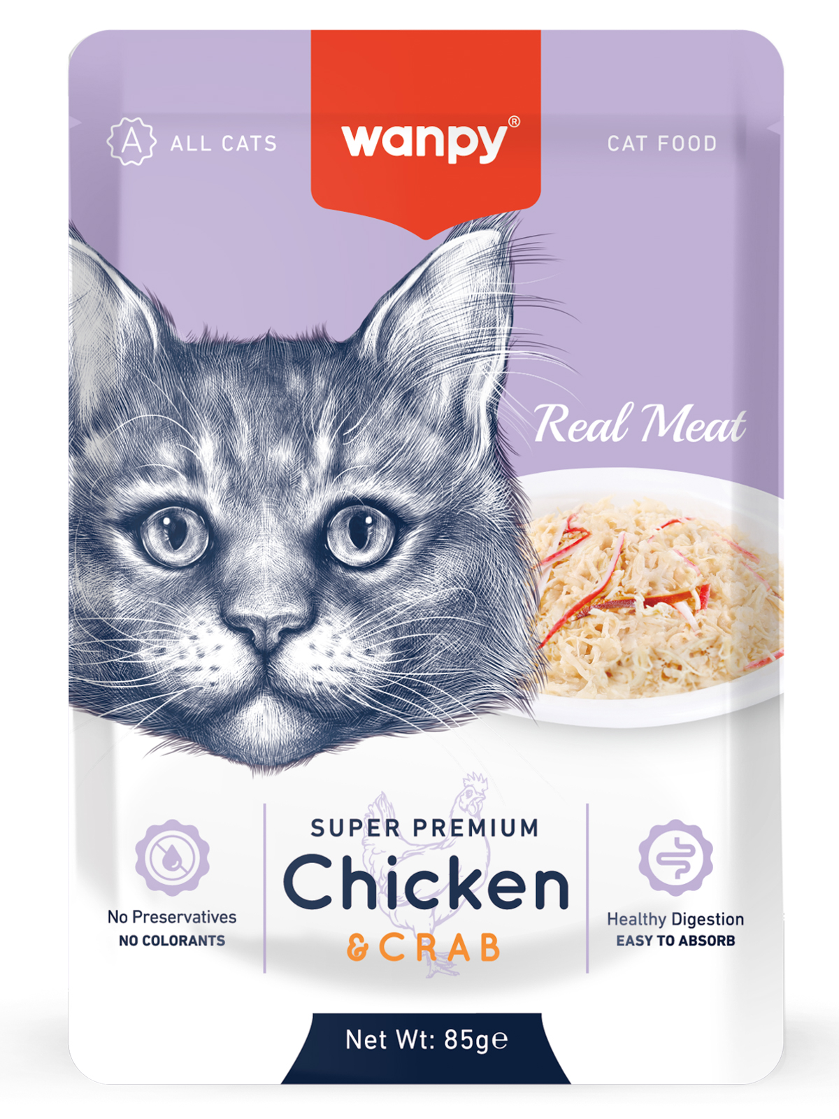 Wanpy Cat Влажный корм для кошек, курица и краб, 85 г