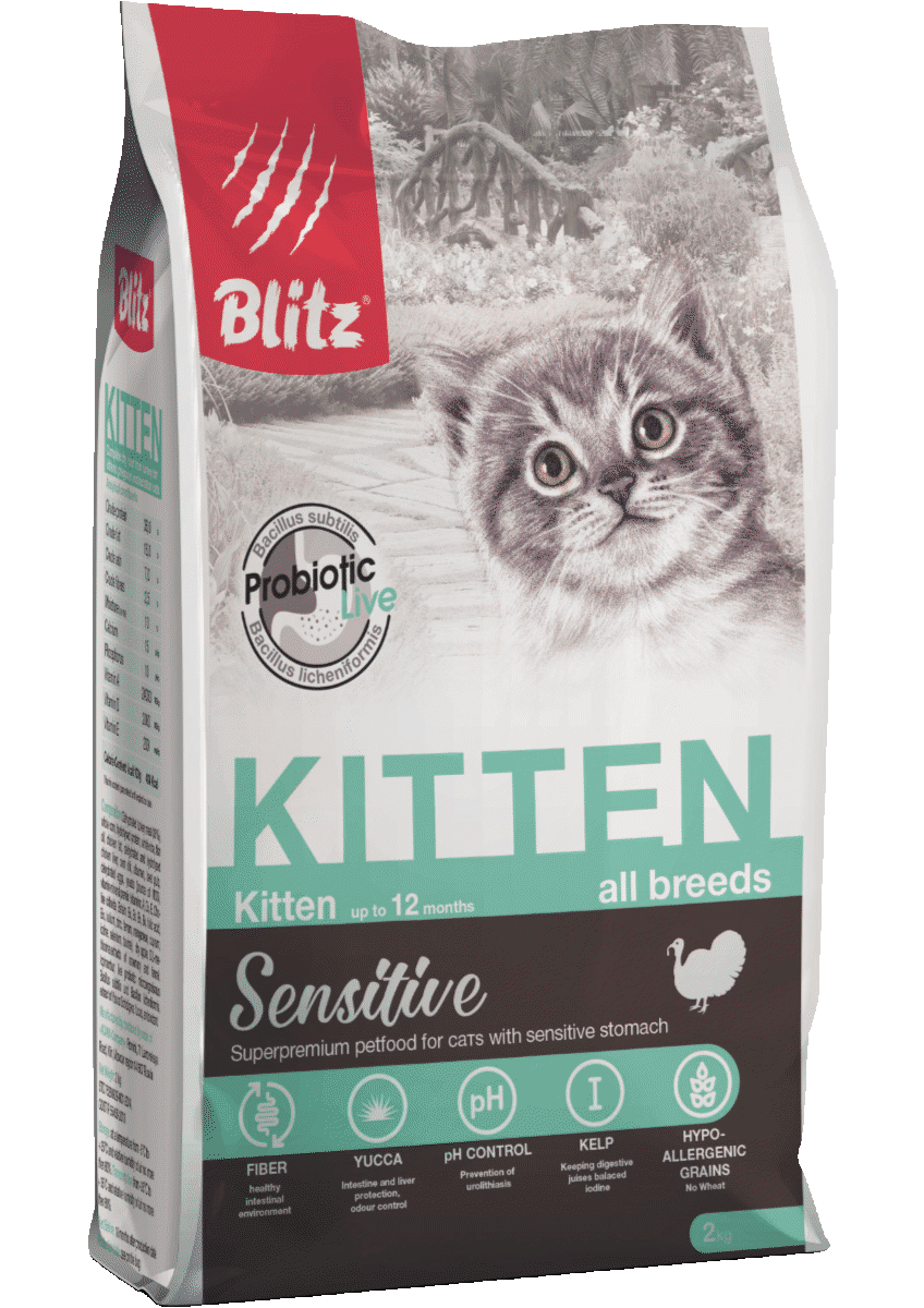 BLITZ Сухой корм Sensitive с индейкой для котят 400 гр 4627079680566