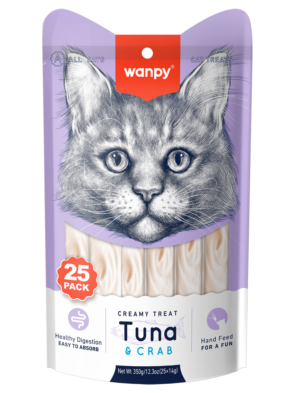 Wanpy Cat Лакомство для кошек "нежное пюре" из тунца и краба 25 шт х14 г