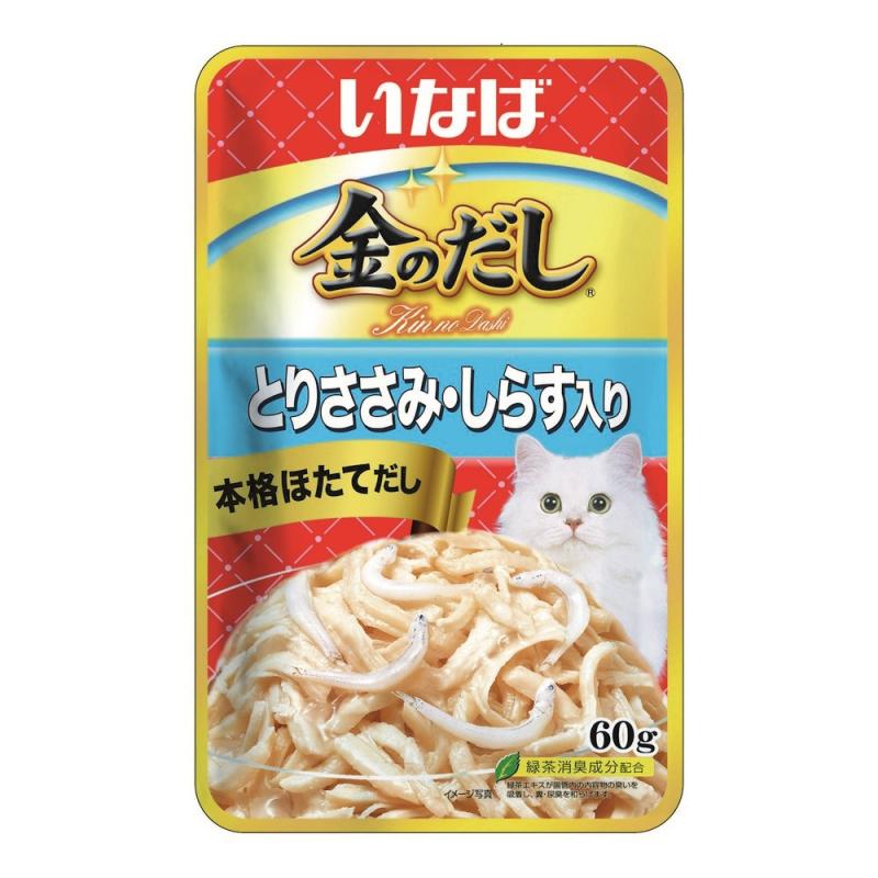 INABA CIAO Kin no dashi Влажный корм для кошек, куриное филе с мальками ширасу, 60г  Инаба RU209