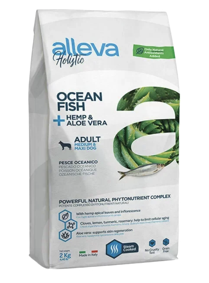 Alleva Корм для взрослых собак Аллева Холистик с океанической рыбой, коноплей и алое вера. Медиум Макси 12 кг P00242 8002754002424