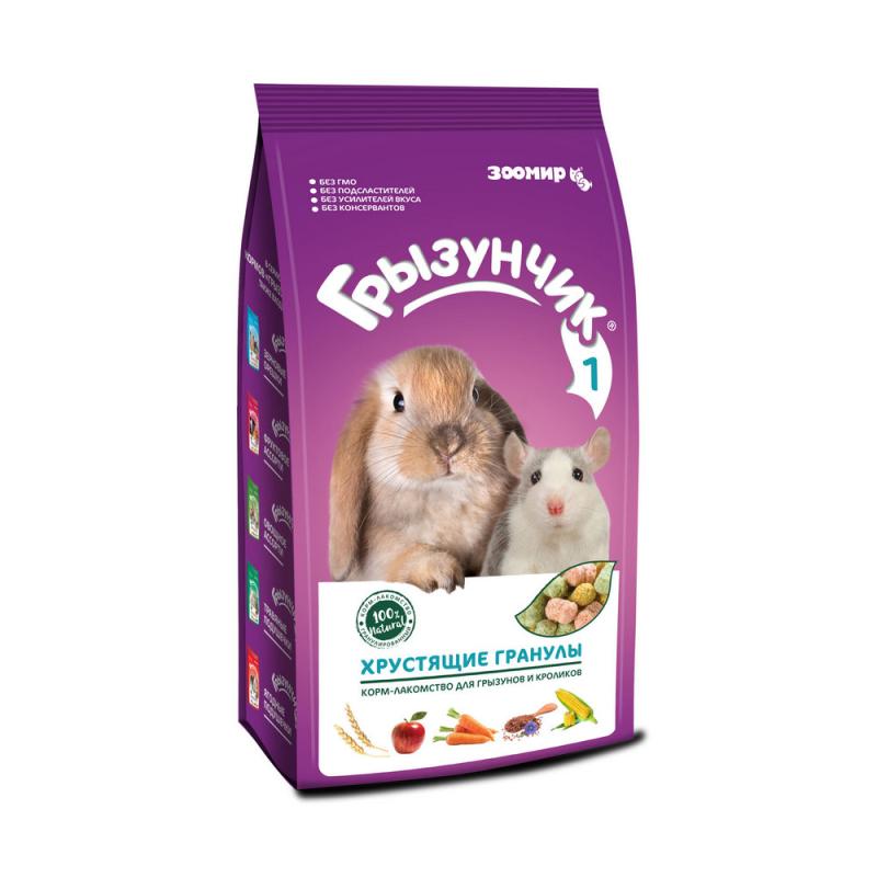 Грызунчик 1 Корм-лакомство для грызунов и кроликов, хрустящие гранулы, 150 г