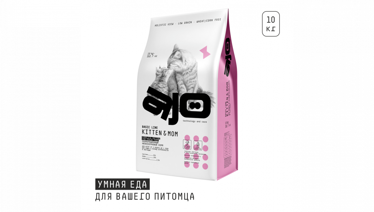 Ajo Сухой корм для котят и беременных кошек Kitten&Mom с индейкой 10 кг 4630169560037