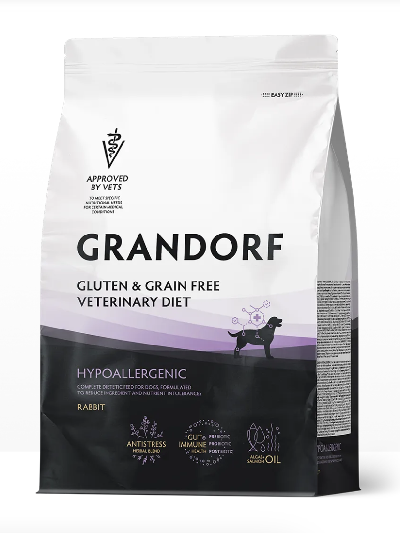 Полнорационный диетический корм для собак с пищевой аллергией или непереносимостью (GRANDORF VETERINARY DIET Dog HYPOALLERGENIC) 3 кг