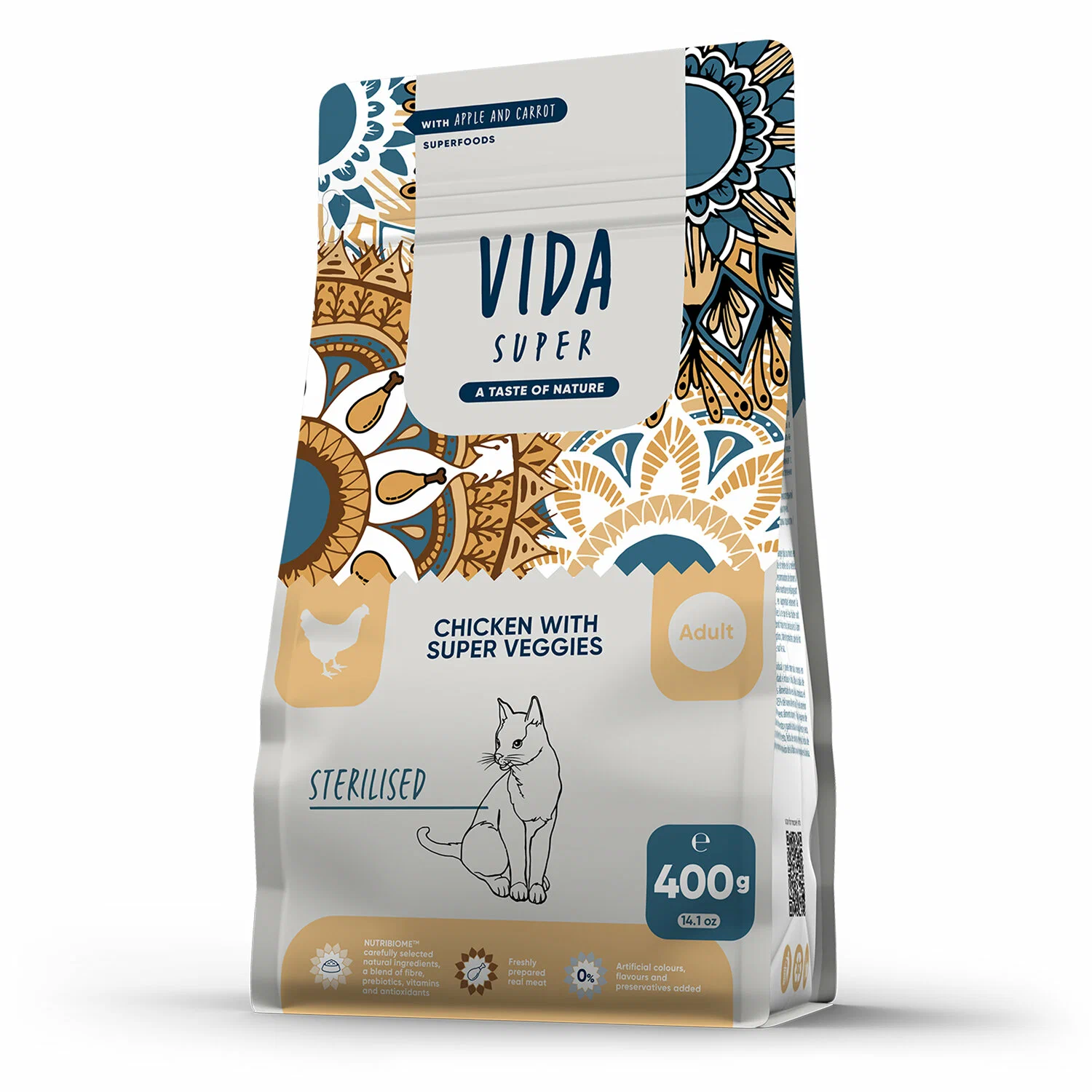 VIDA SUPER Сухой корм  для взрослых стерилизованных кошек из курицы с овощами 400 г
