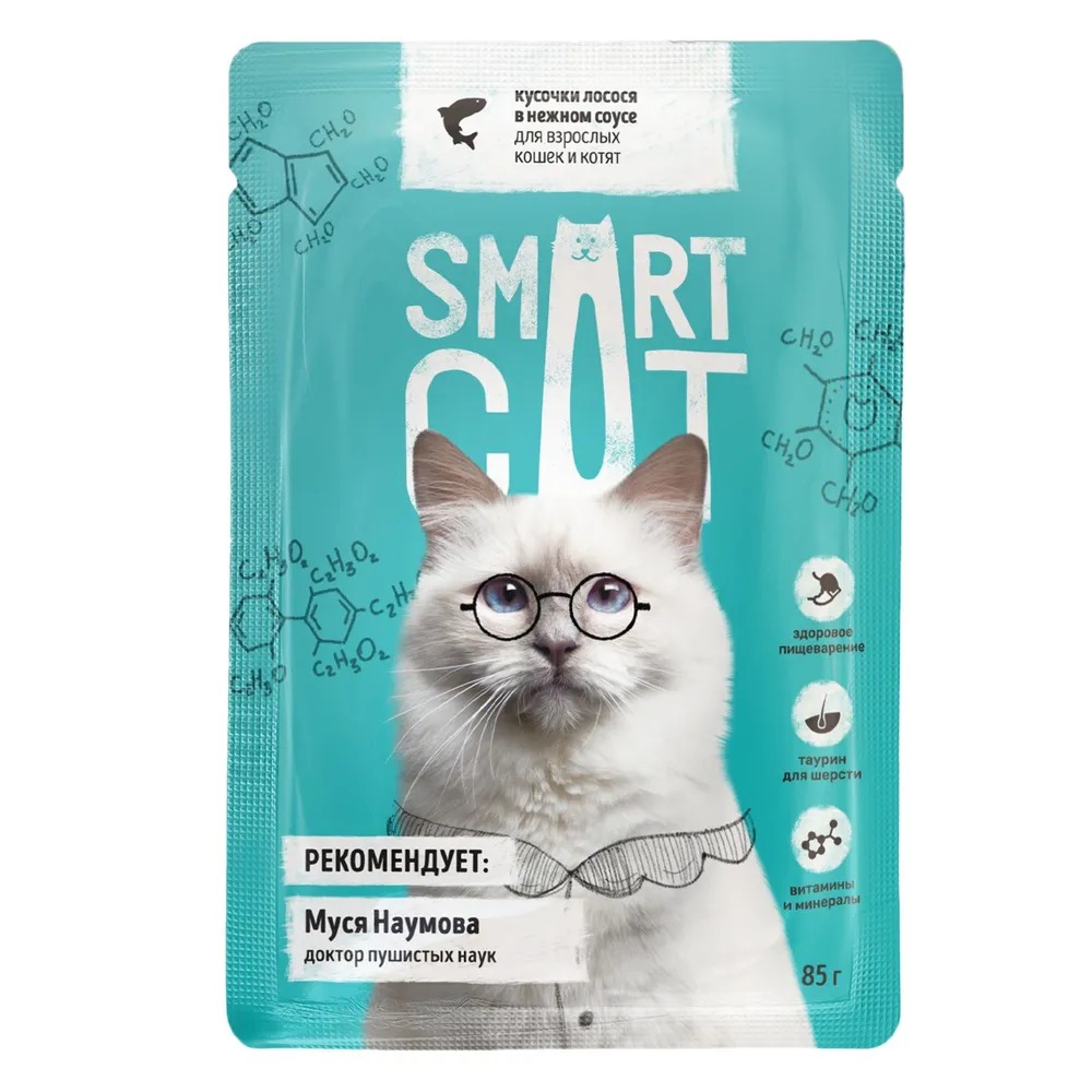 Smart Cat Влажный корм для кошек и котят, с лососем в соусе, 1шт-85г 4606521355887