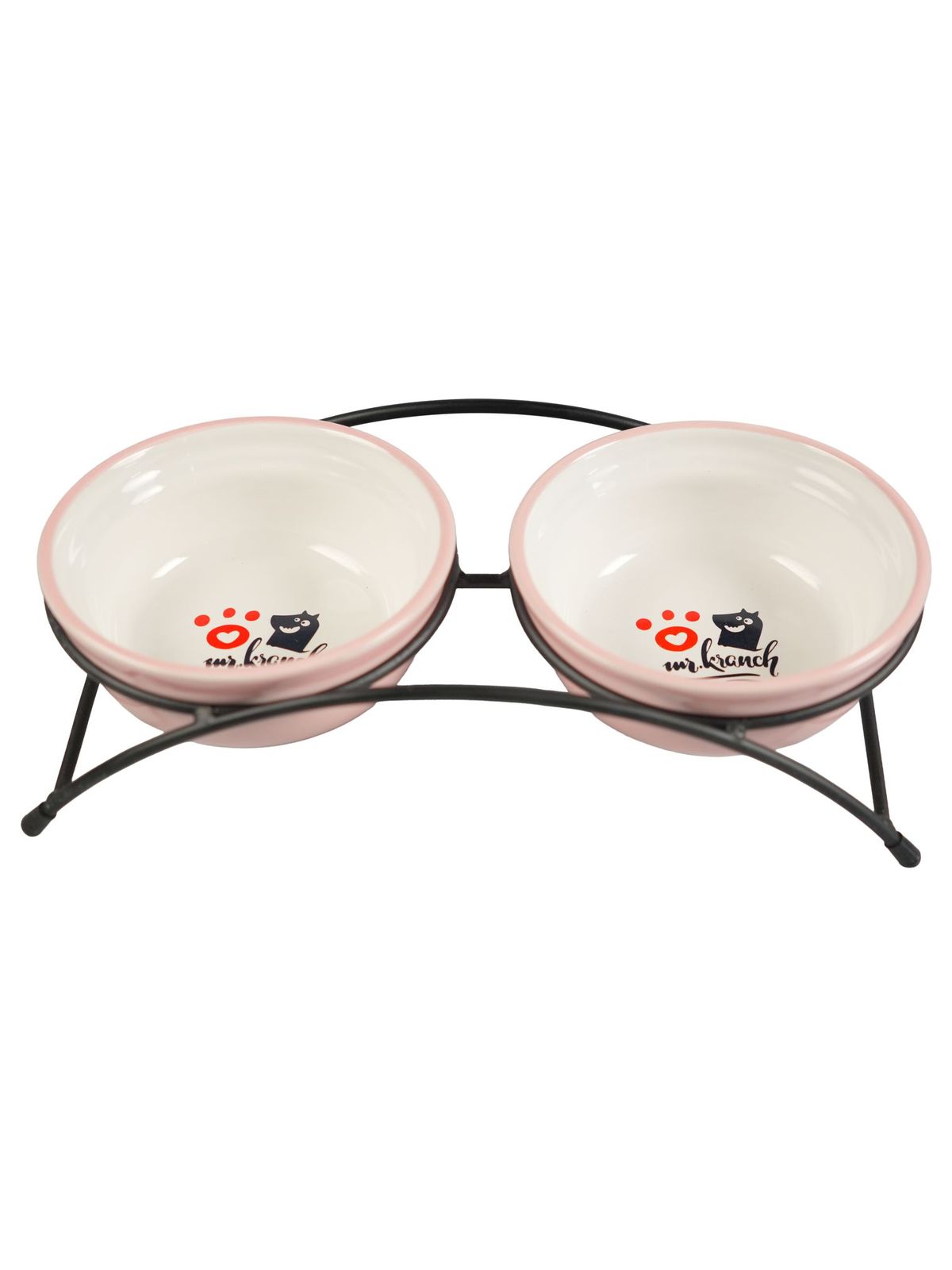 Миски Mr.Kranch на подставке для собак и кошек двойные 2x290 мл с лапкой, розовые