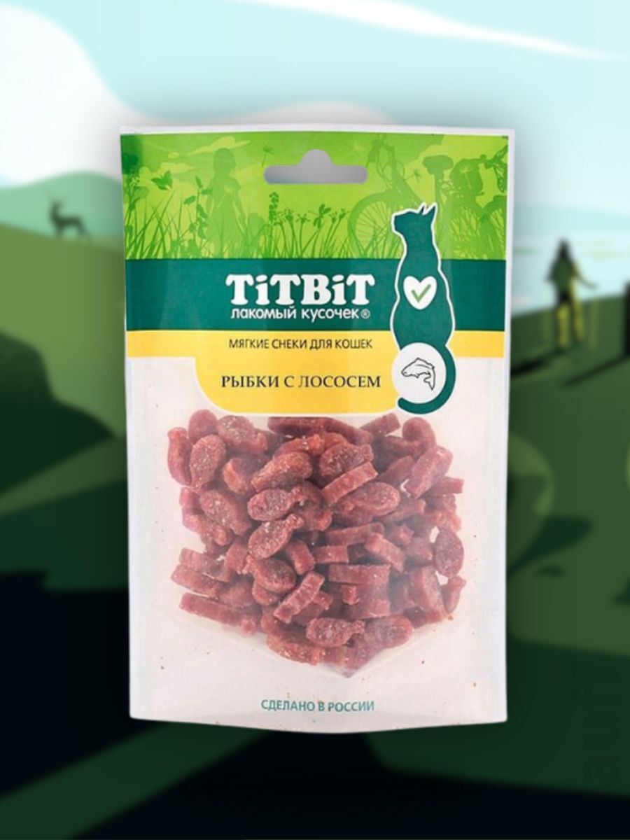 TiTBiT Лакомство Рыбки с лососем для кошек Мягкие снеки 50 гр 4690538017661
