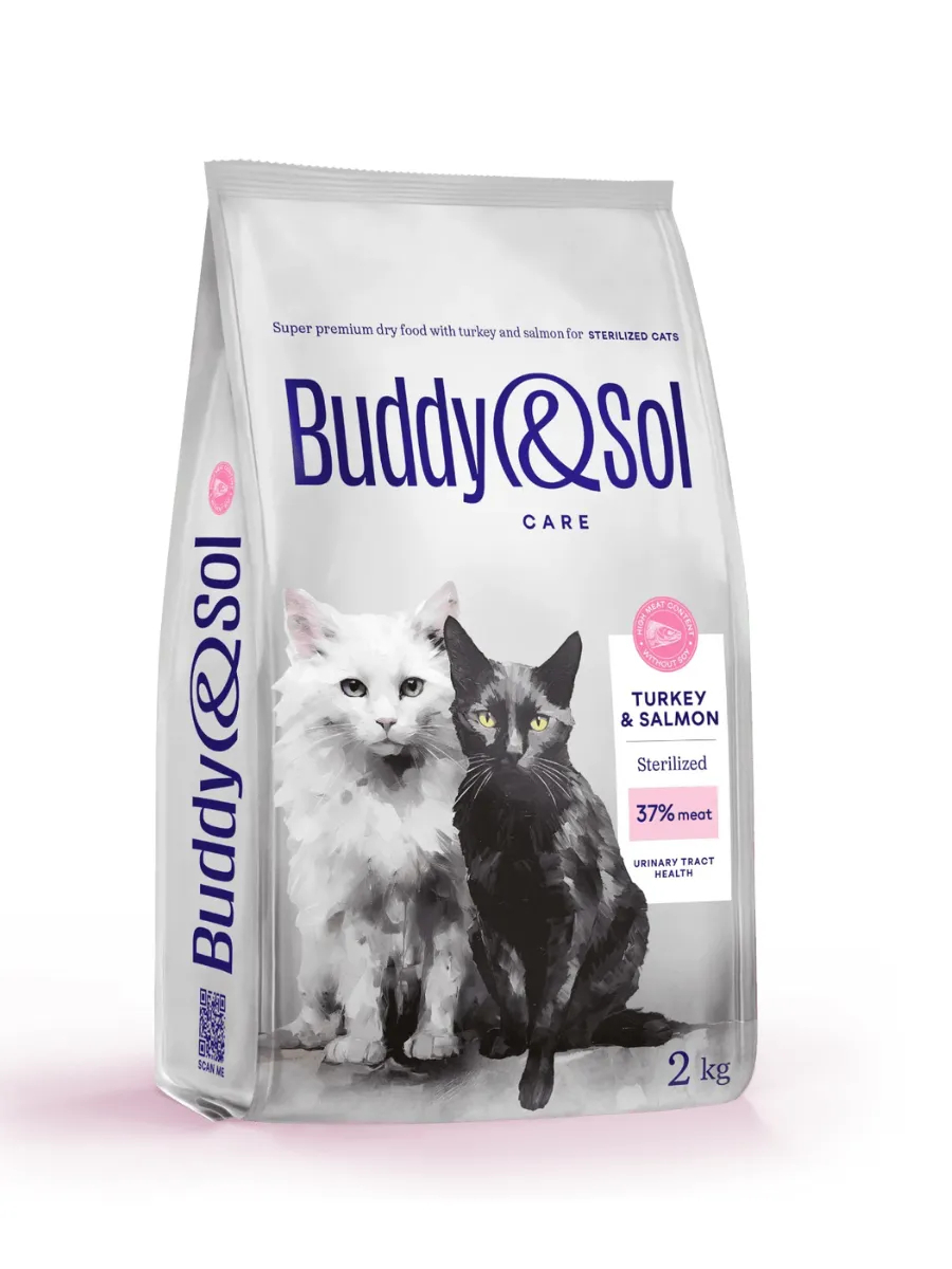 Buddy&Sol Care Сухой корм с индейкой и лососем для стерилизованных кошек 2кг