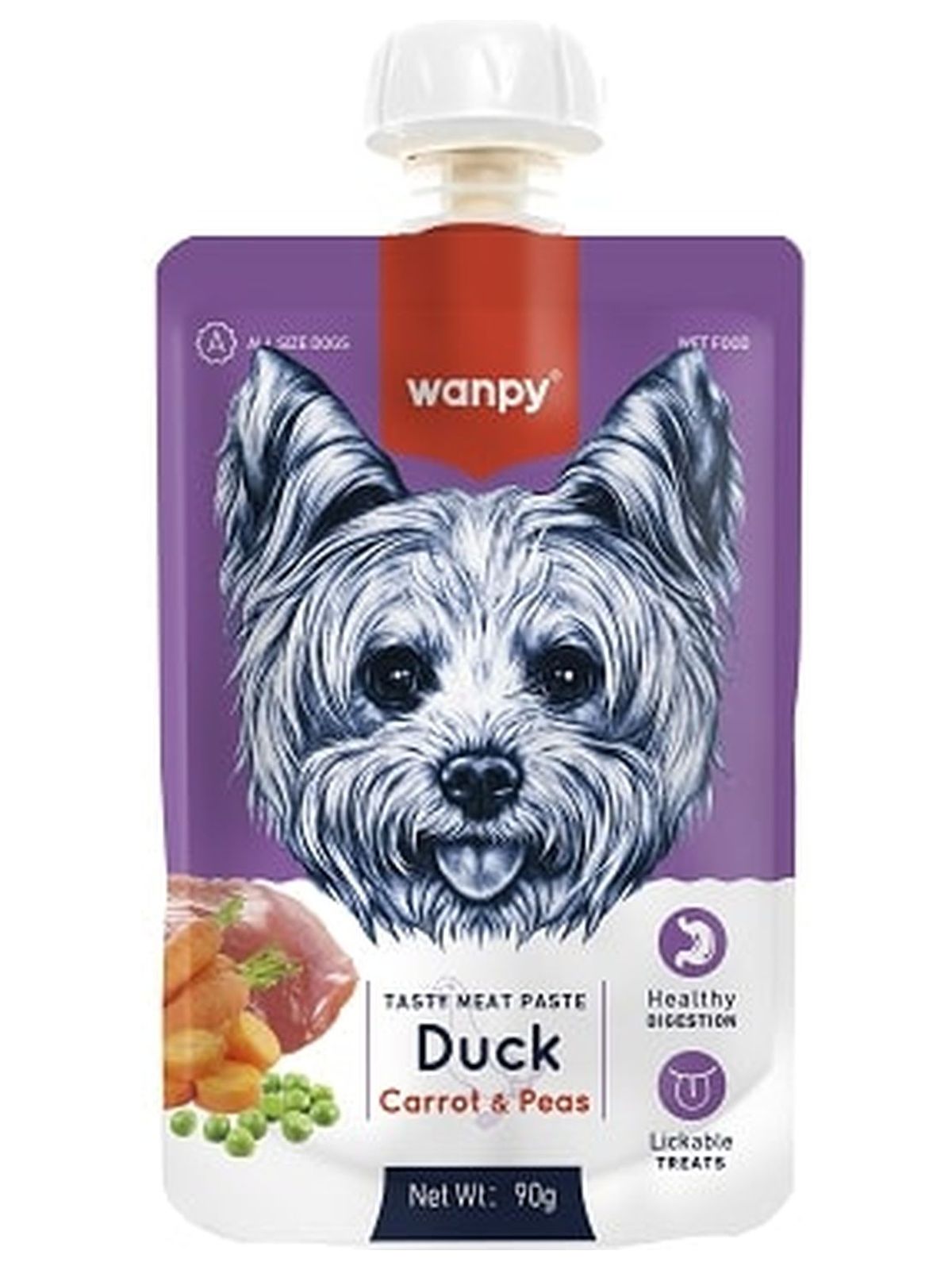 Wanpy Dog Лакомство для собак Мясной мусс из утки и моркови с горохом 90 г
