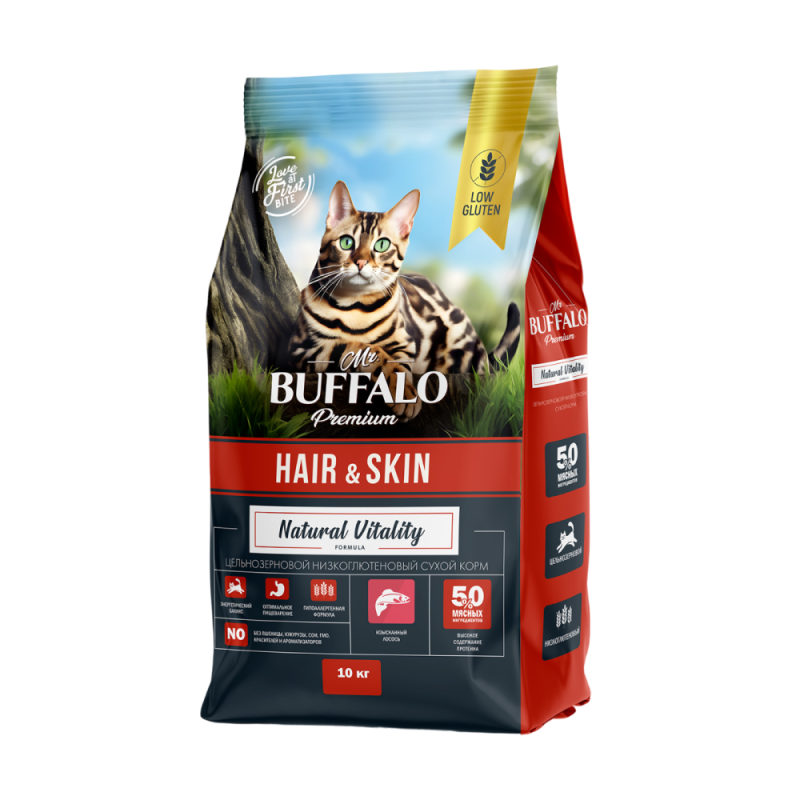Mr.BUFFALO MR.BUFFALO ADULT HAIR & SKIN 10 кг сухой корм для кошек лосось