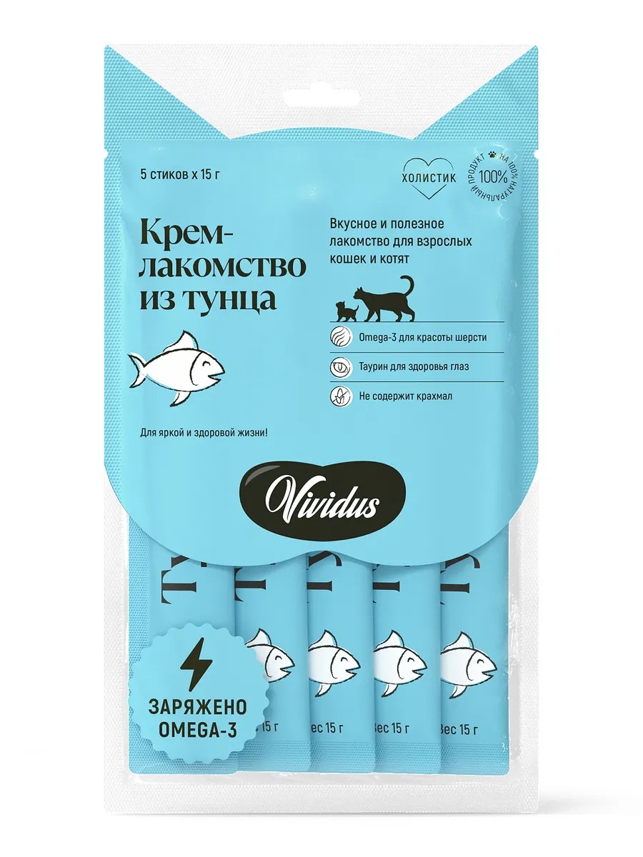 Vividus Крем-Лакомство для кошек и котят, тунец, стики (5 шт/упак) 4607051434011