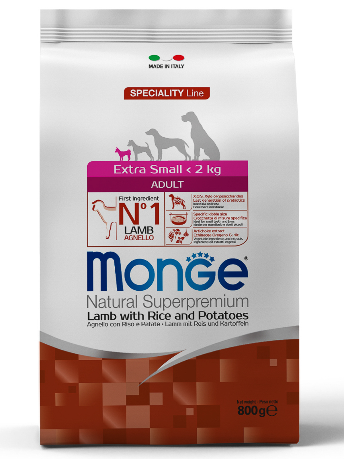 Сухой корм Monge Dog Speciality Line Extra Small для взрослых собак миниатюрных пород ягненок с рисом и картофелем 800 г