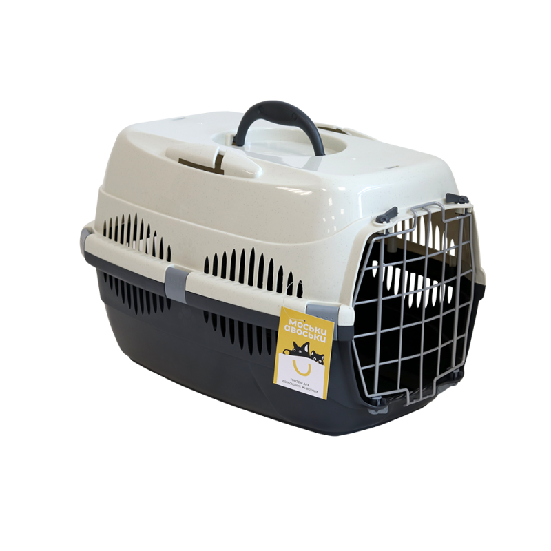 Моськи-Авоськи Переноска пластиковая с металлической дверцей, 44х29х27,5 см (до 9 кг), цвет серый-белый