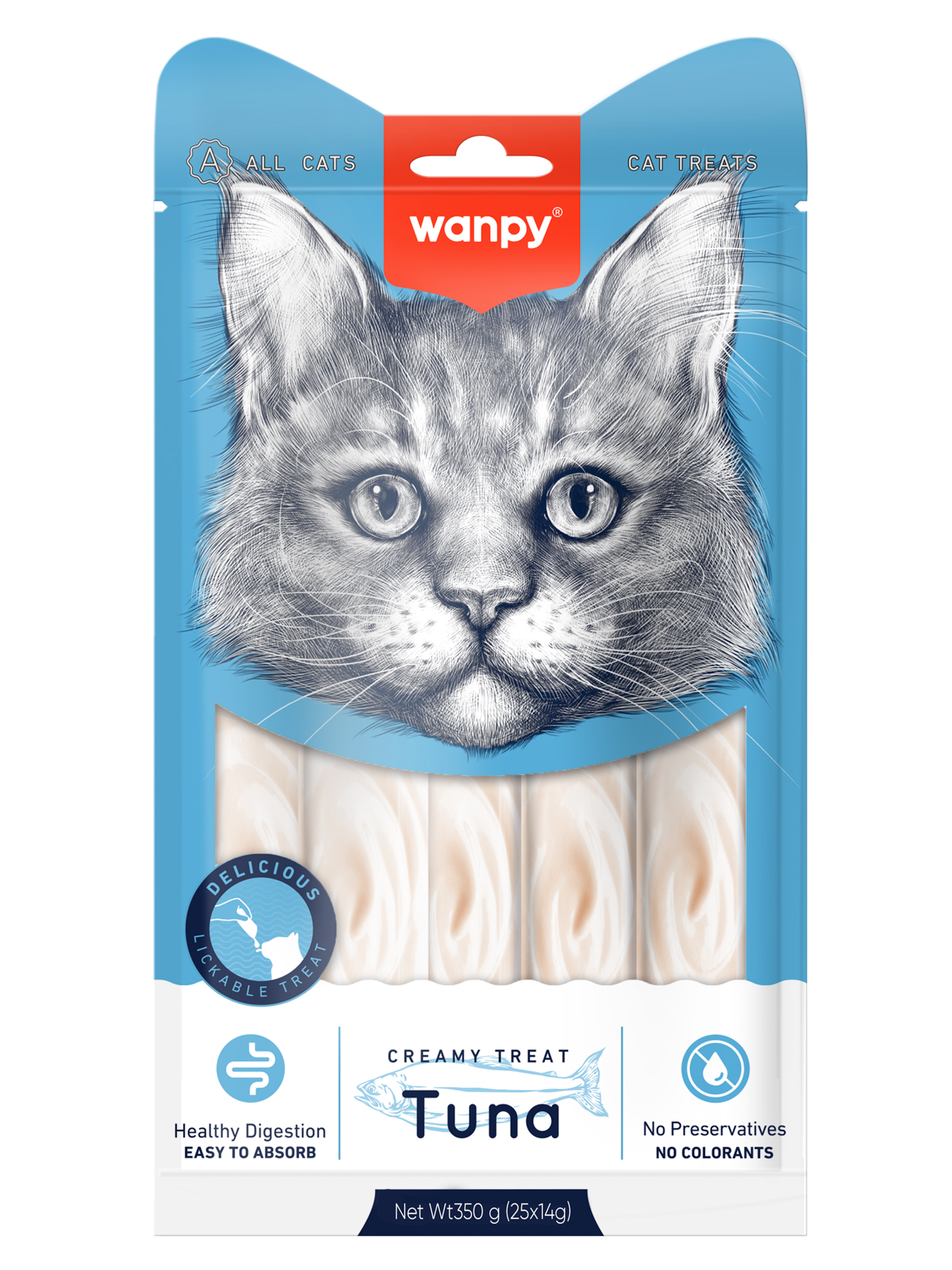 Wanpy Cat Лакомство для кошек нежное пюре из тунца 25 шт х14 г