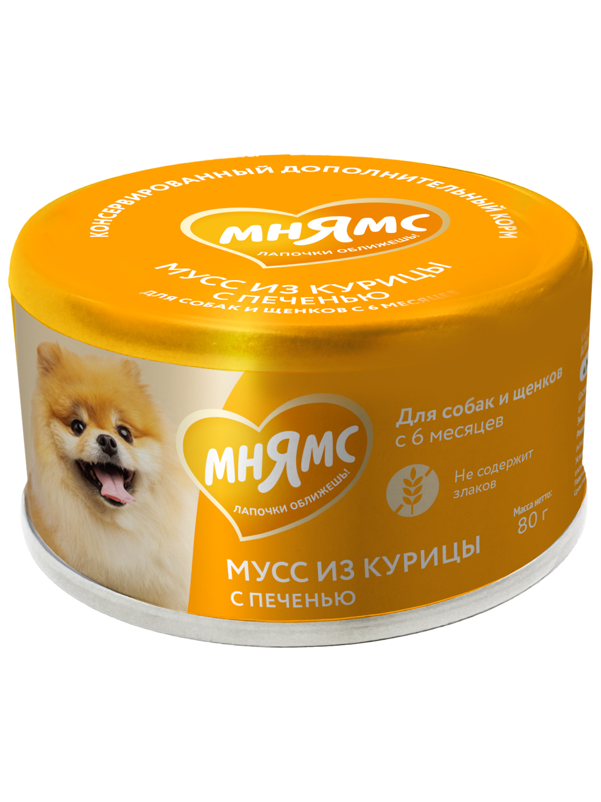 Влажный дополнительный корм Мнямс На каждый день Мусс из курицы с печенью для собак и щенков старше 6 месяцев 80 г