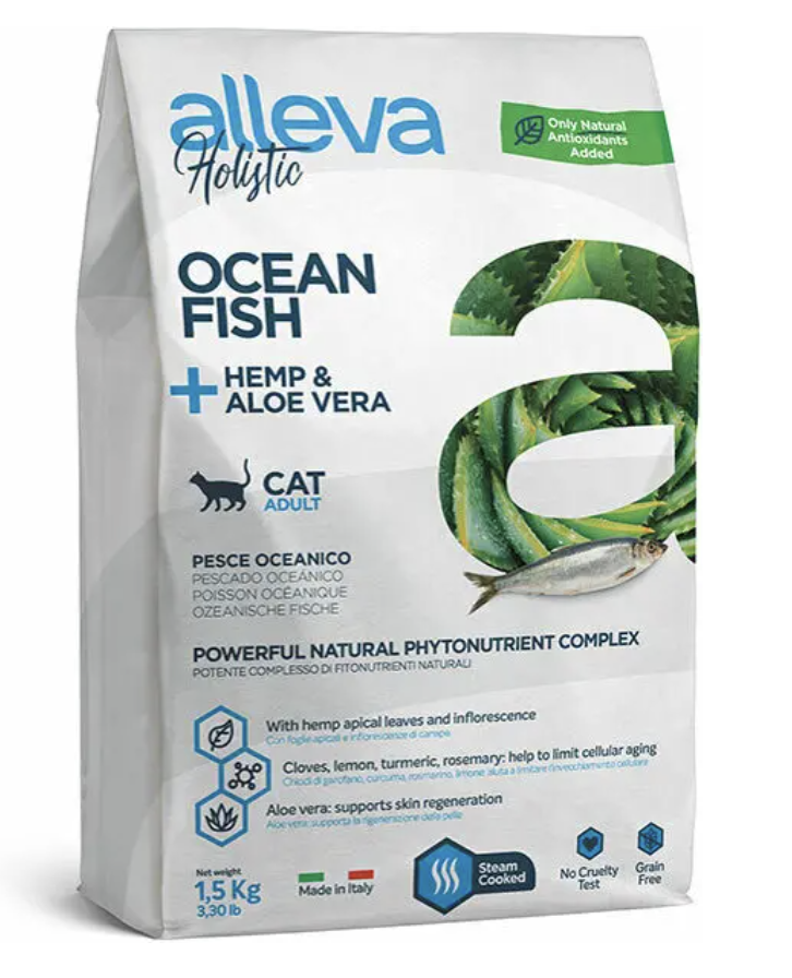 Alleva Holistic Корм для взрослых кошек Аллева Холистик с океанической рыбой, коноплей и алое вера 10 кг 8002754101707