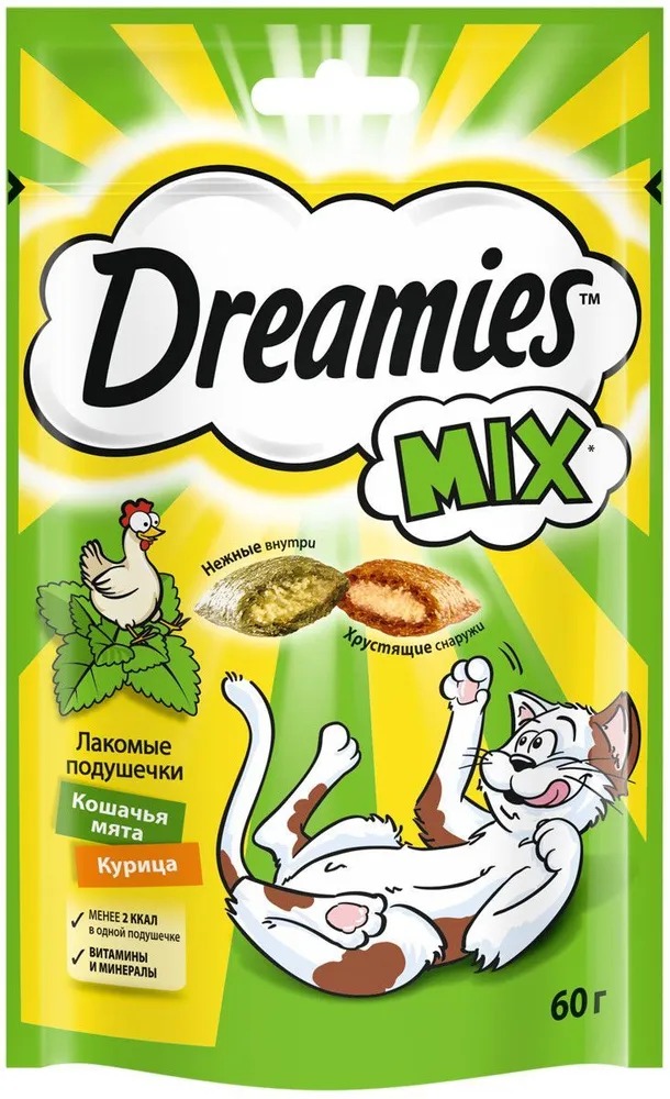 DREAMIES Лакомство для кошек "Dreamies" (Дримс) с курицей и мятой 60 г