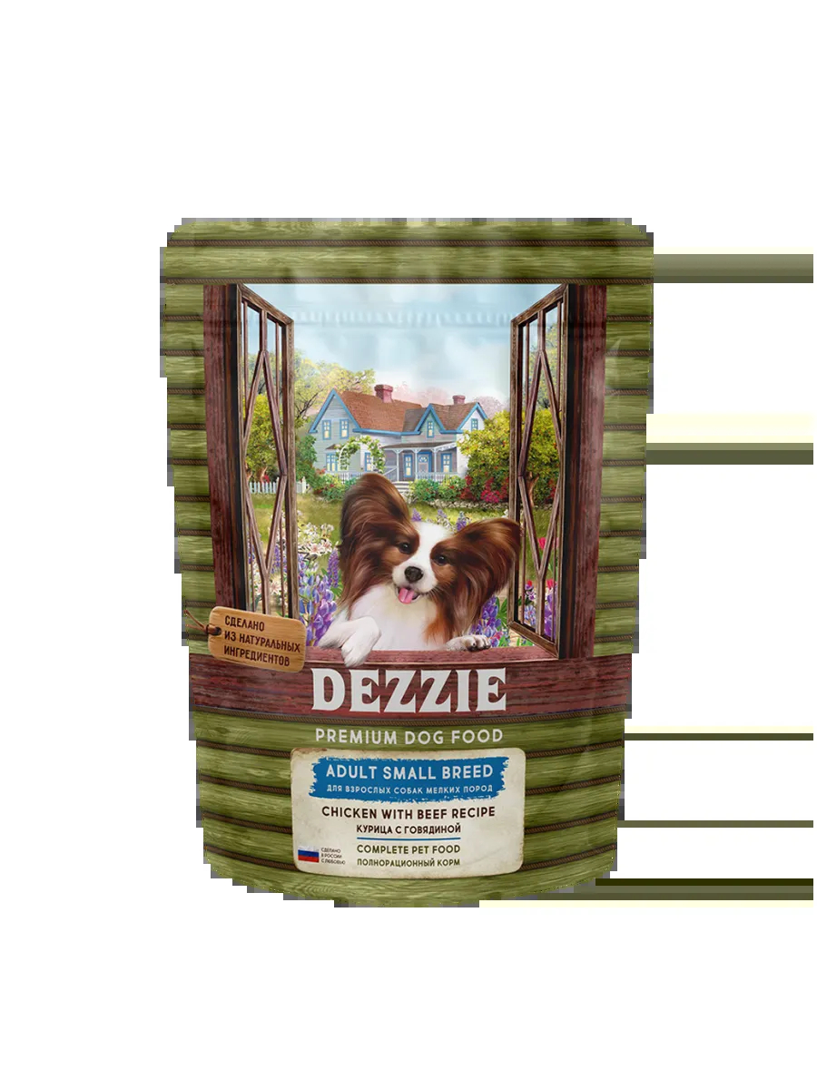 Dezzie Сухой корм для собак мелких пород с курицей и говядиной-800г