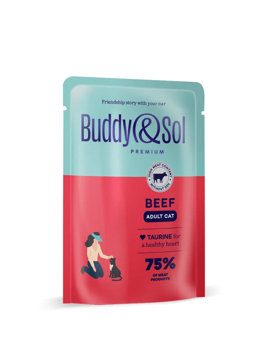 Buddy&Sol Влажный корм для кошек с телятиной в соусе 85г